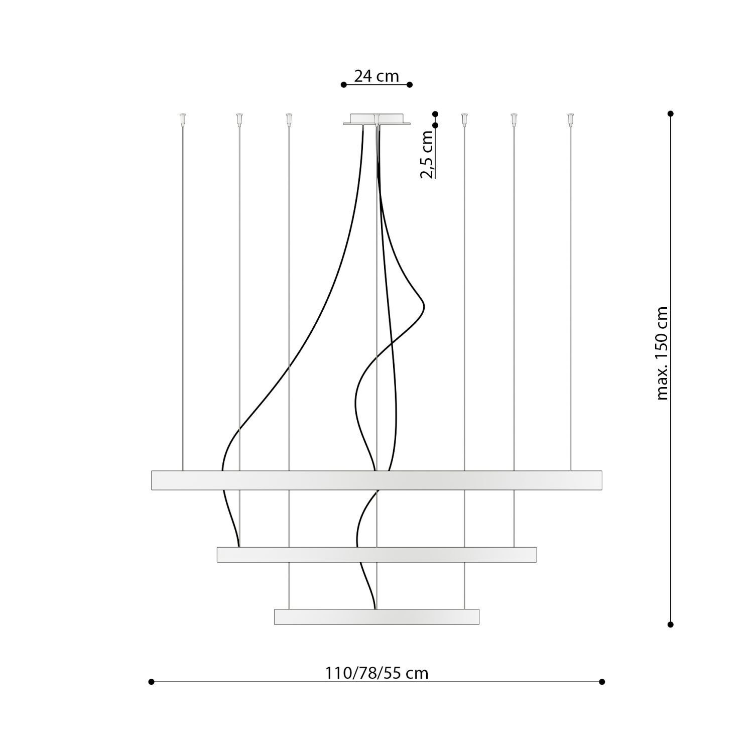 Lustre LED Métal Anneaux Ø 110 cm Noir 3000 K