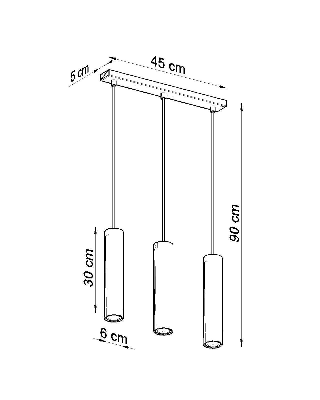 Suspension métal 3 flammes GU10 L : 45 cm Noir