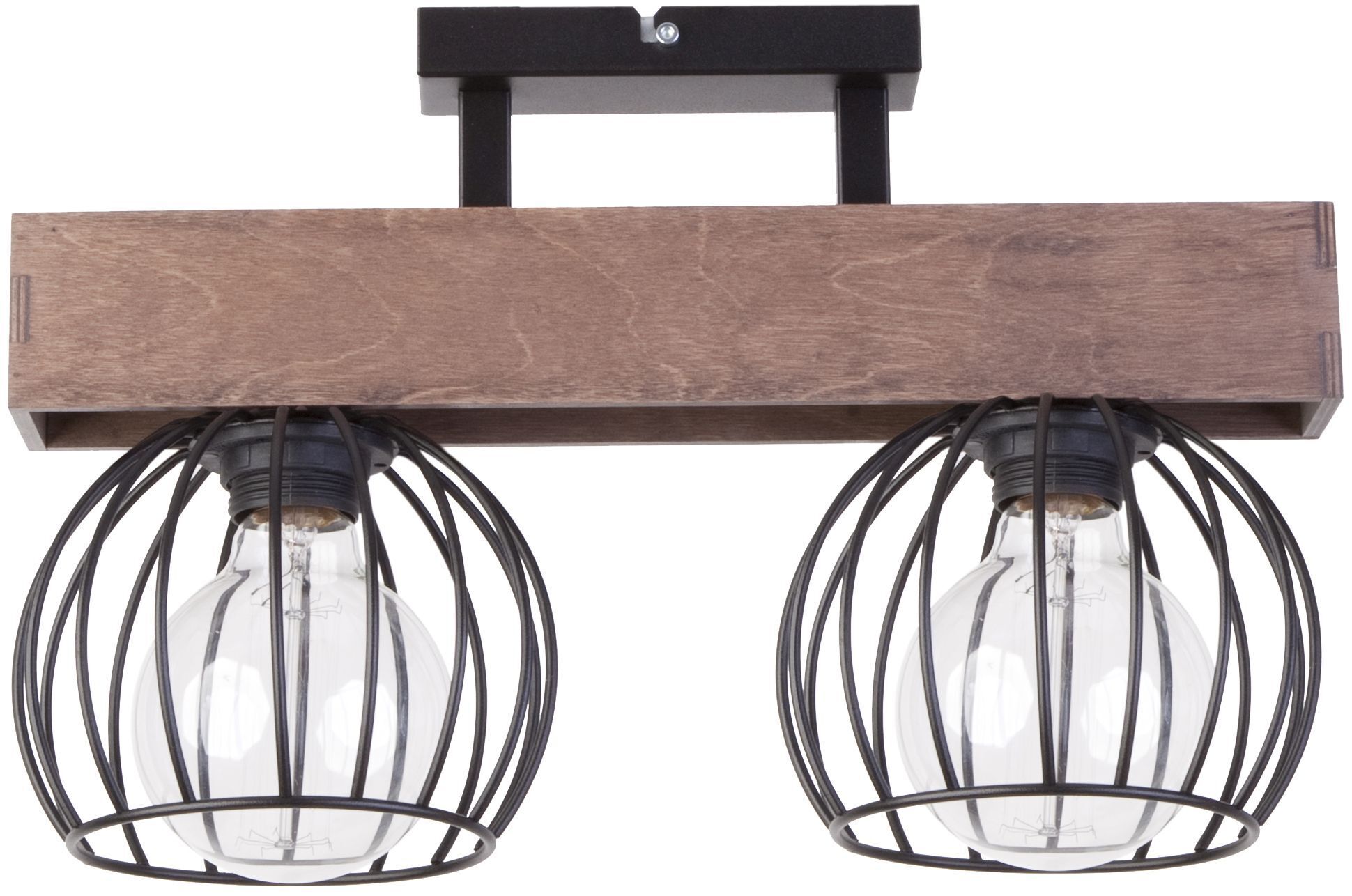 Plafonnier noir métal bois E27 41 cm de long