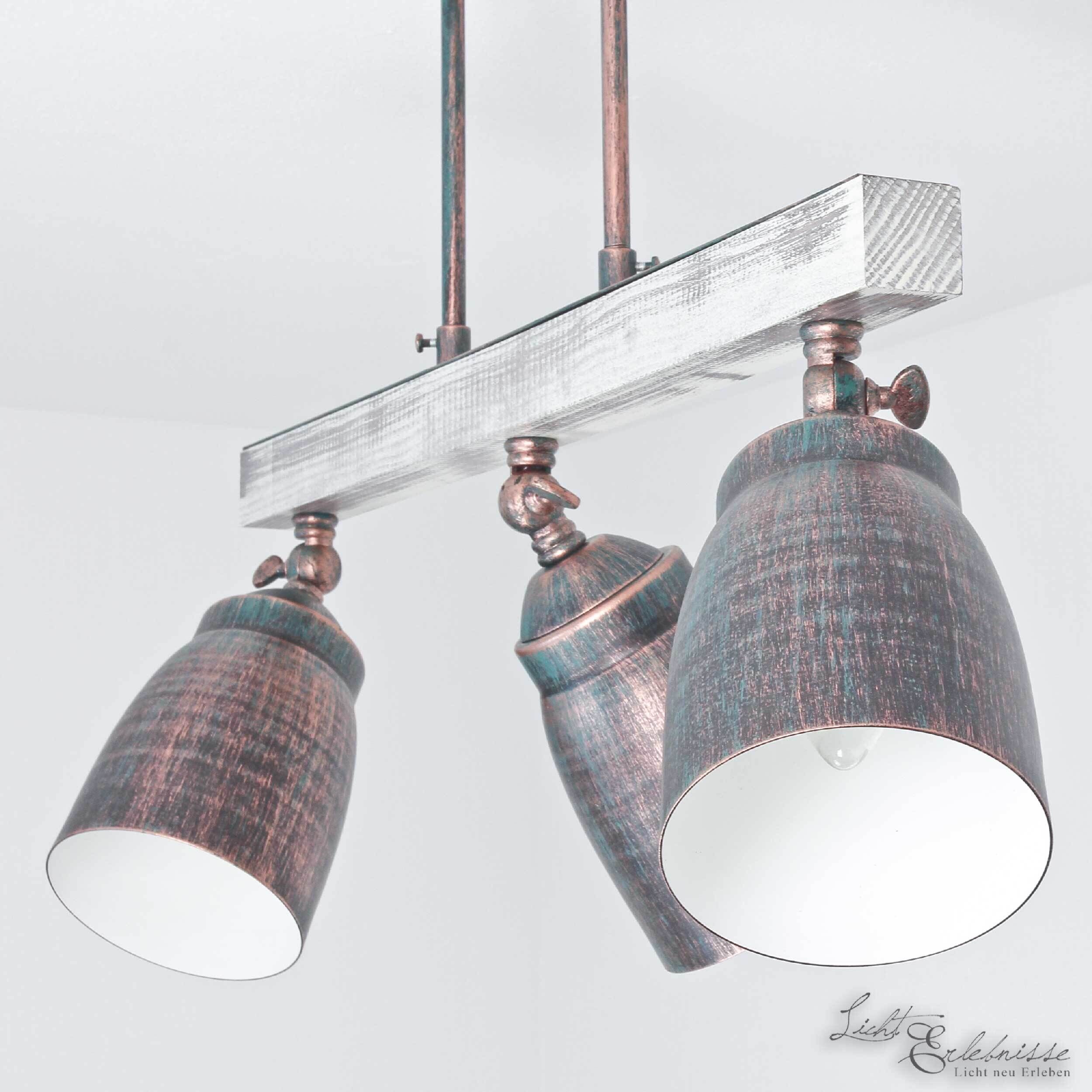 Spot de plafond 3 flammes E27 métal bois shabby Leuchte, Lampe