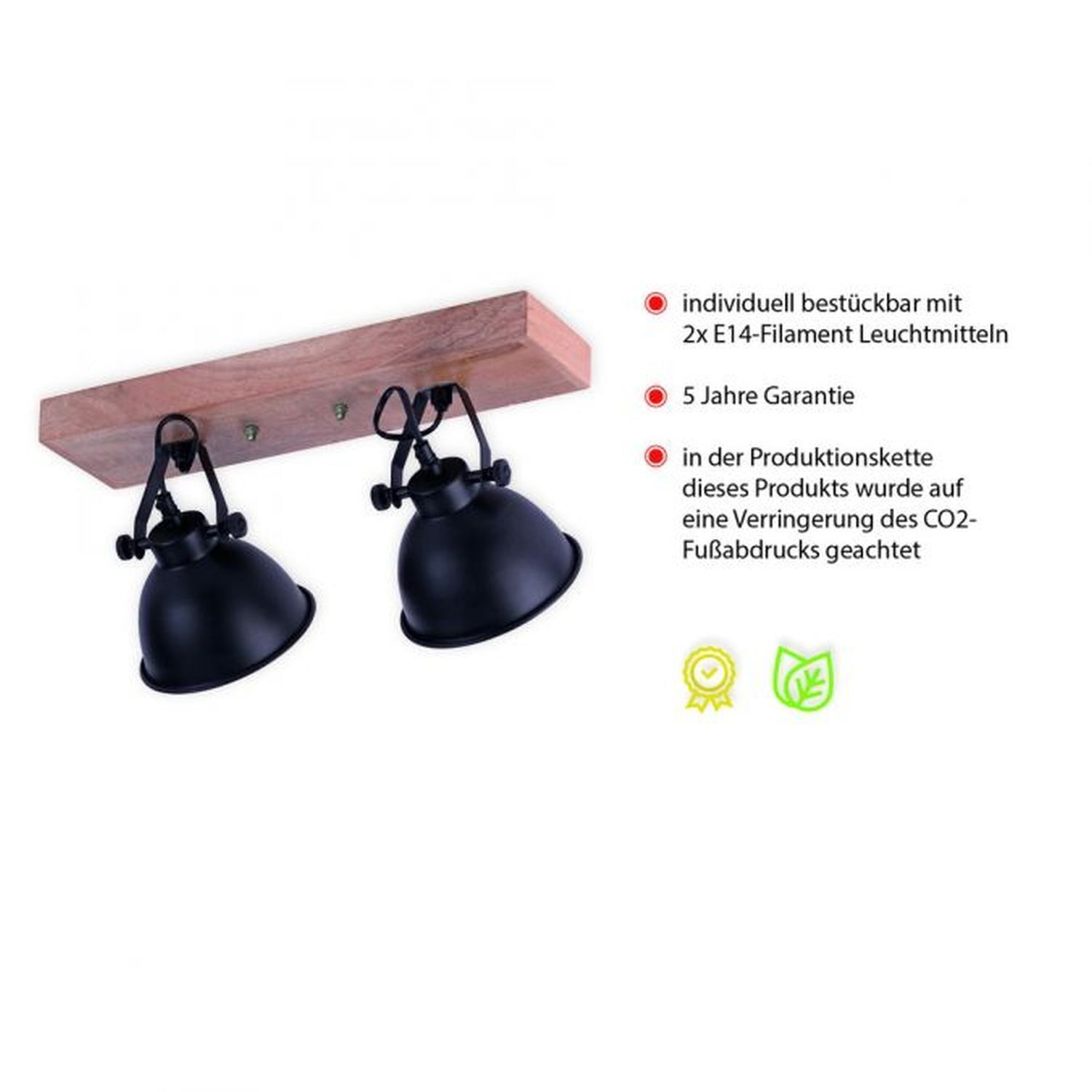 Spot de plafond flexible bois métal E14 noir industriel