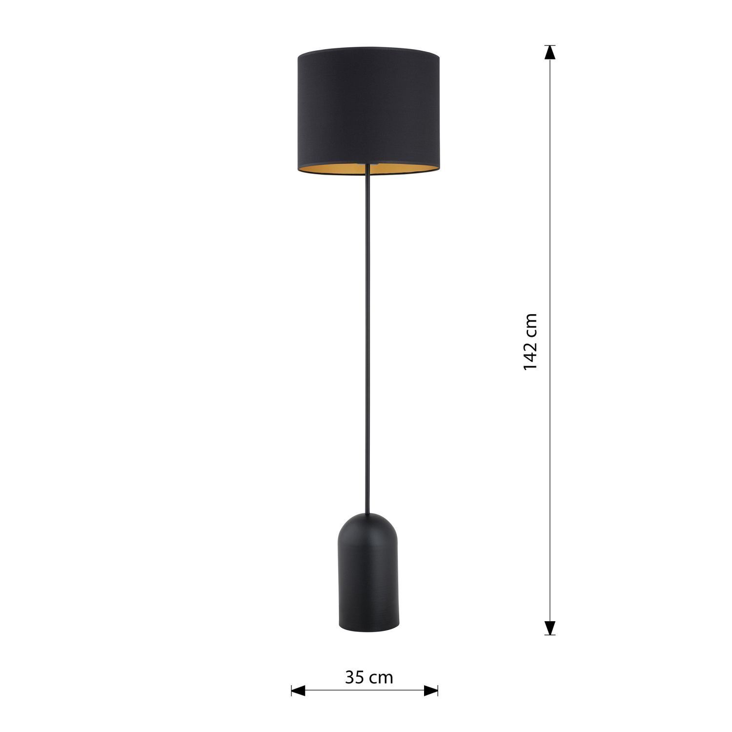 Lampadaire métal tissu 142 cm en noir or E27