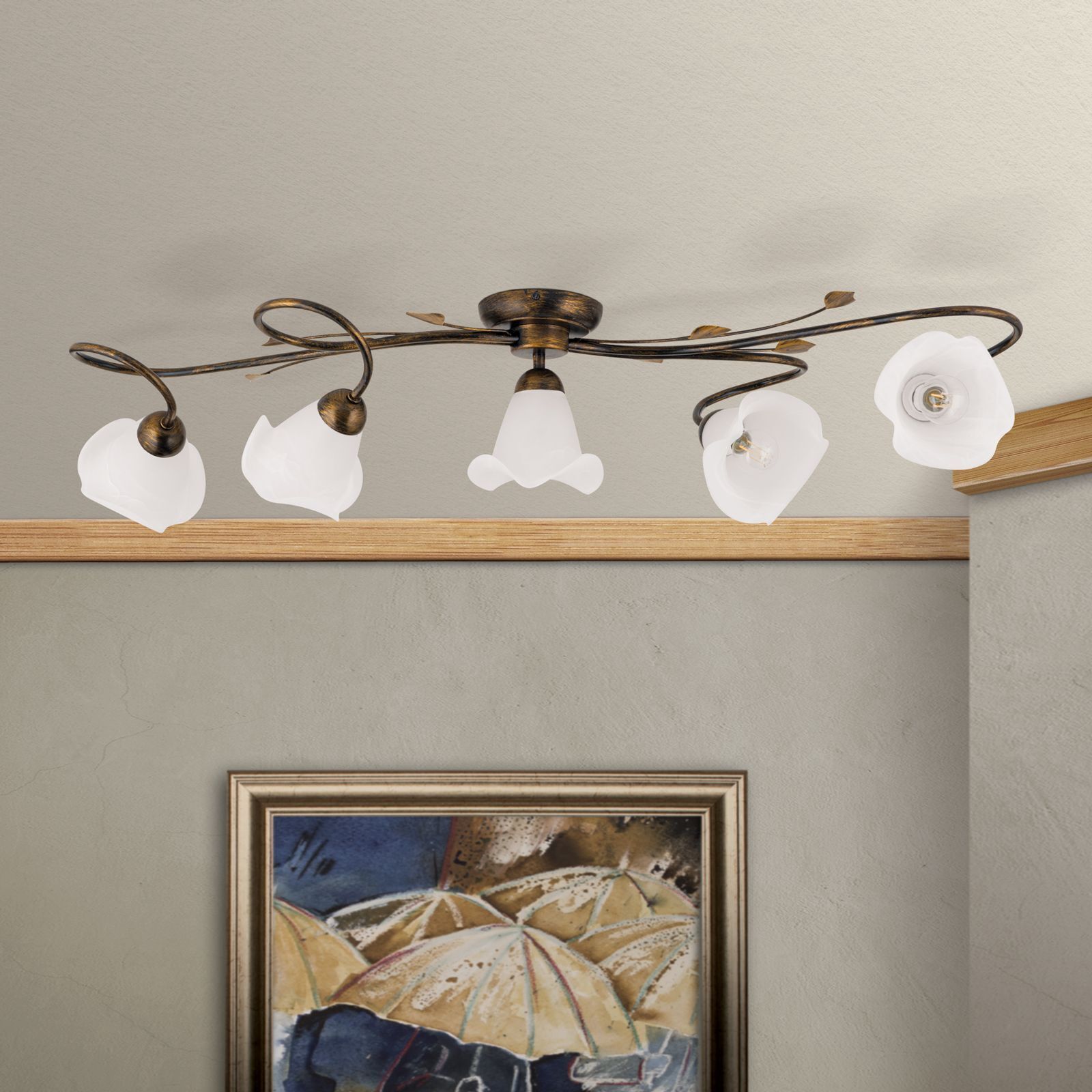 Deckenlampe Glas Metall E14 Shabby Antik Weiß Chandelier, Deckenleuchte, Metallrahmen, weiße Glasschirme, Dekorationsbeleuchtung
