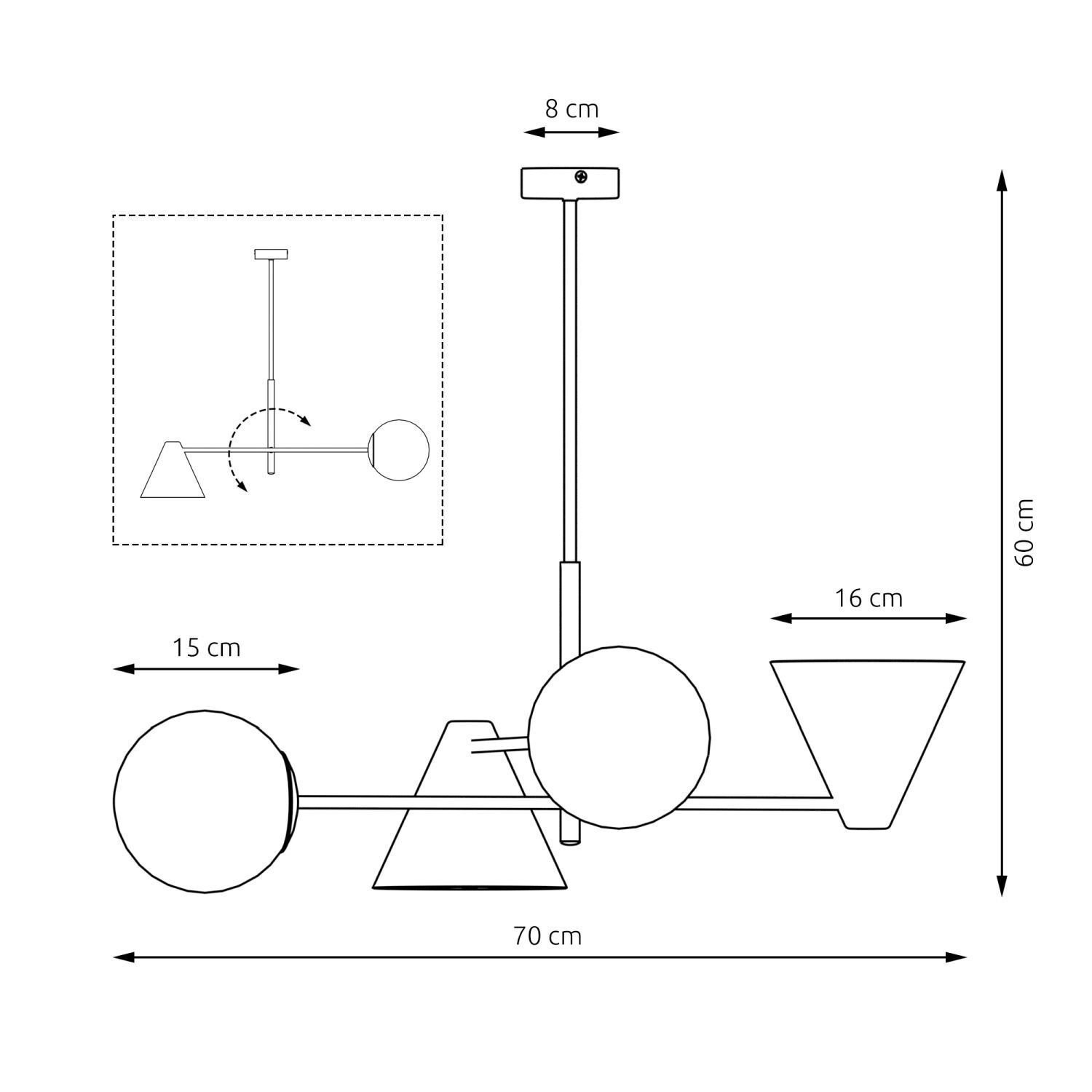 Plafonnier noir métal verre L:70 cm E14 faible éblouissement