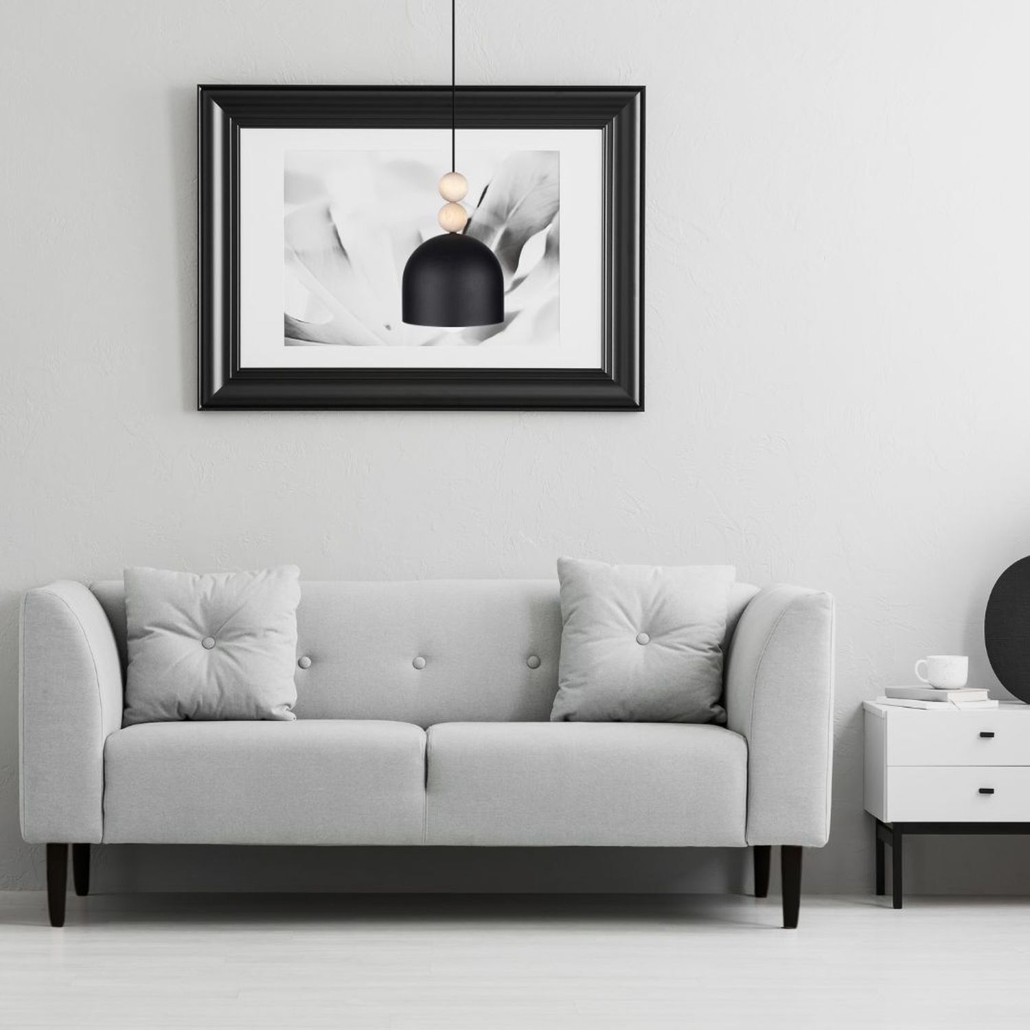 Suspension noire métal bois Ø17 cm E27 confortable Couch, Wohnzimmer, Kissen, Dekoration für Zuhause, Innenarchitektur