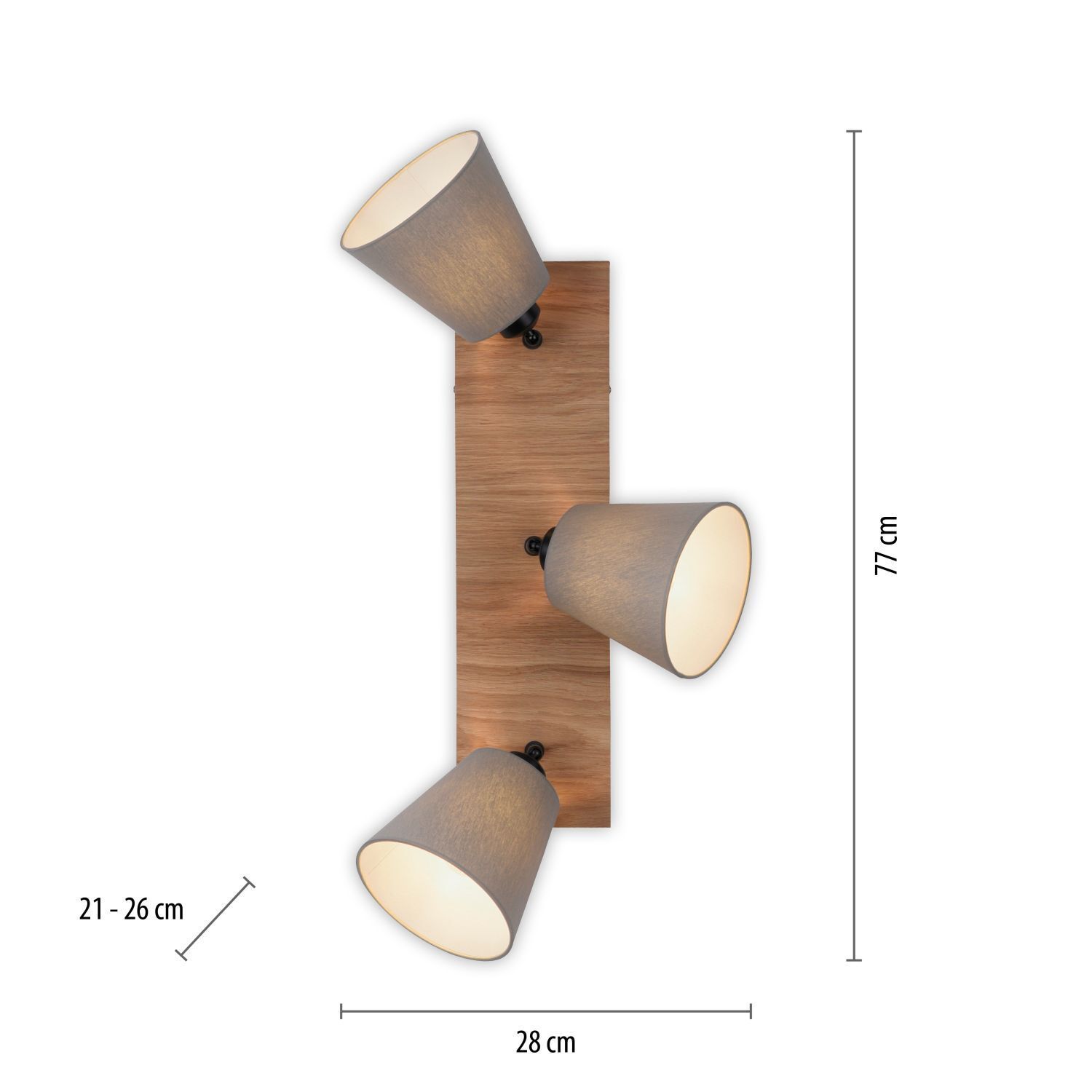 Deckenspot Stoff Holz E27 3-flmg beweglich Taupe Natur Lampe, Beleuchtung, Lampenschirm