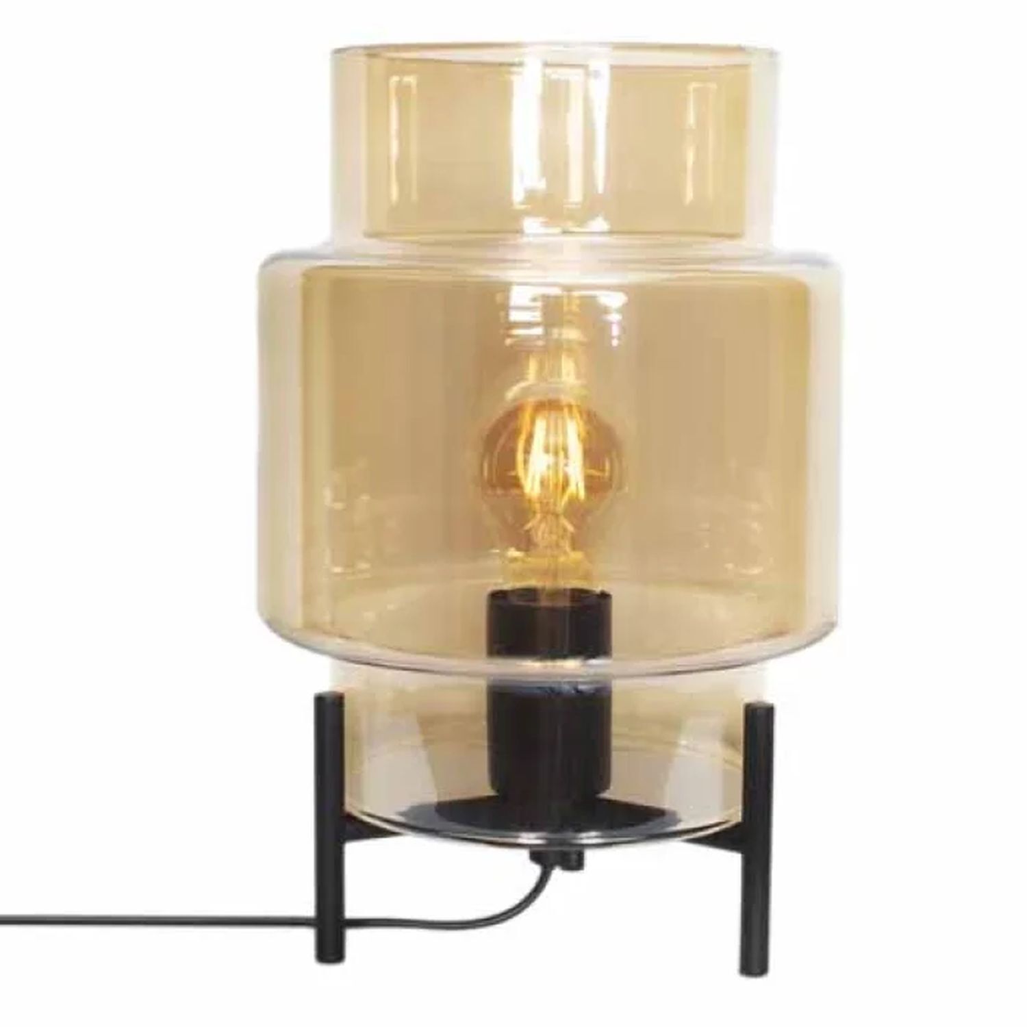 Lampe de table métal verre fumé hauteur 29 cm trépied E27