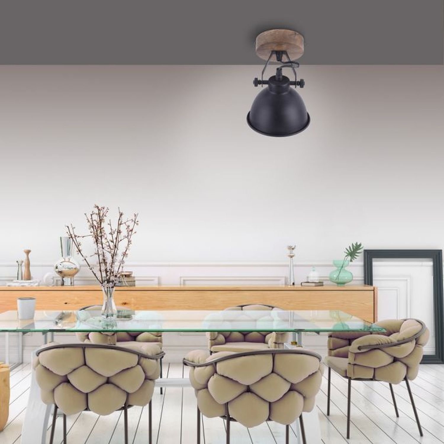 Spot de plafond flexible bois métal E14 L:15 cm Industrial Speisesaal, Esstisch, Mobiliar, Tabelle, Innenarchitektur