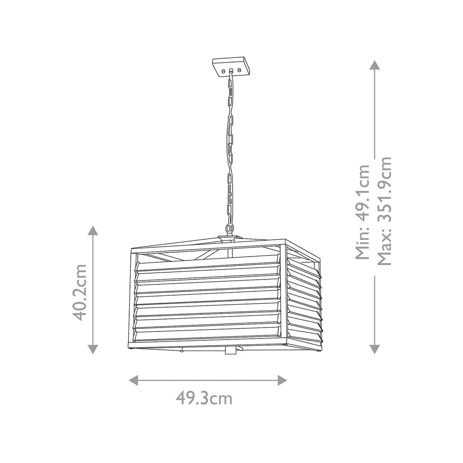 Suspension carrée métal verre E27 L : 49,3 cm Gris Gunmetal