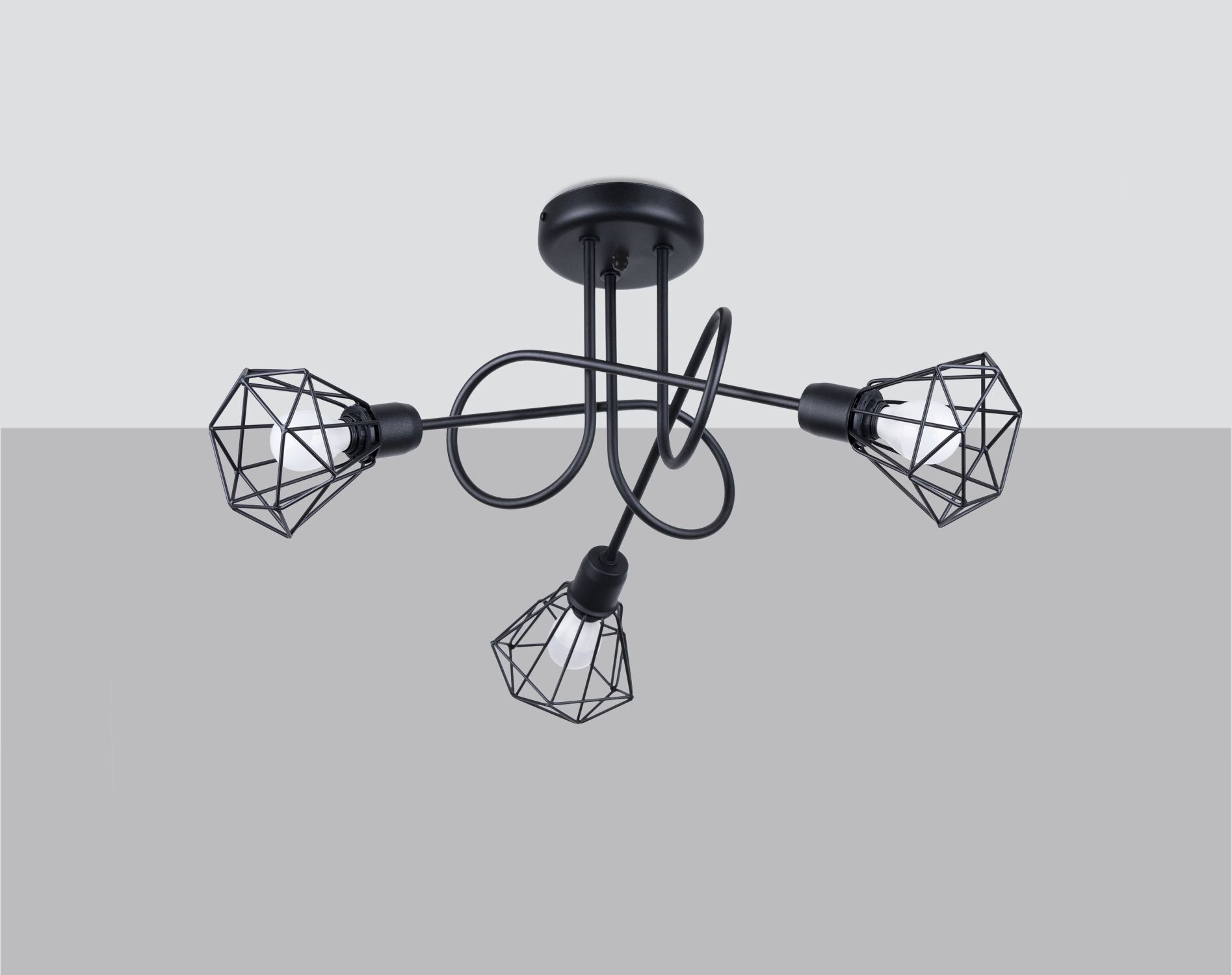 Plafonnier rétro métal noir largeur 48 cm 3 flammes