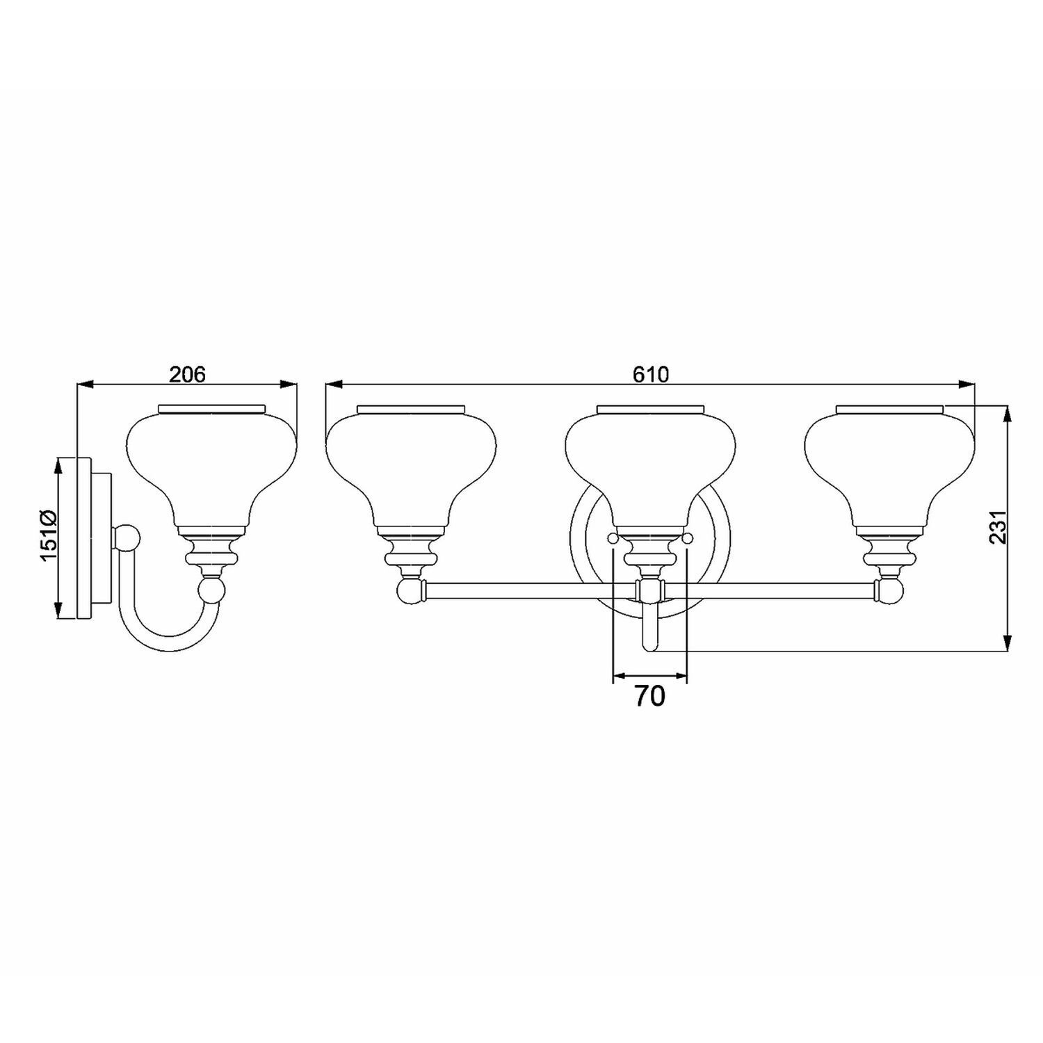 Lampe de salle de bain LED G9 IP44 L : 61 cm laiton blanc