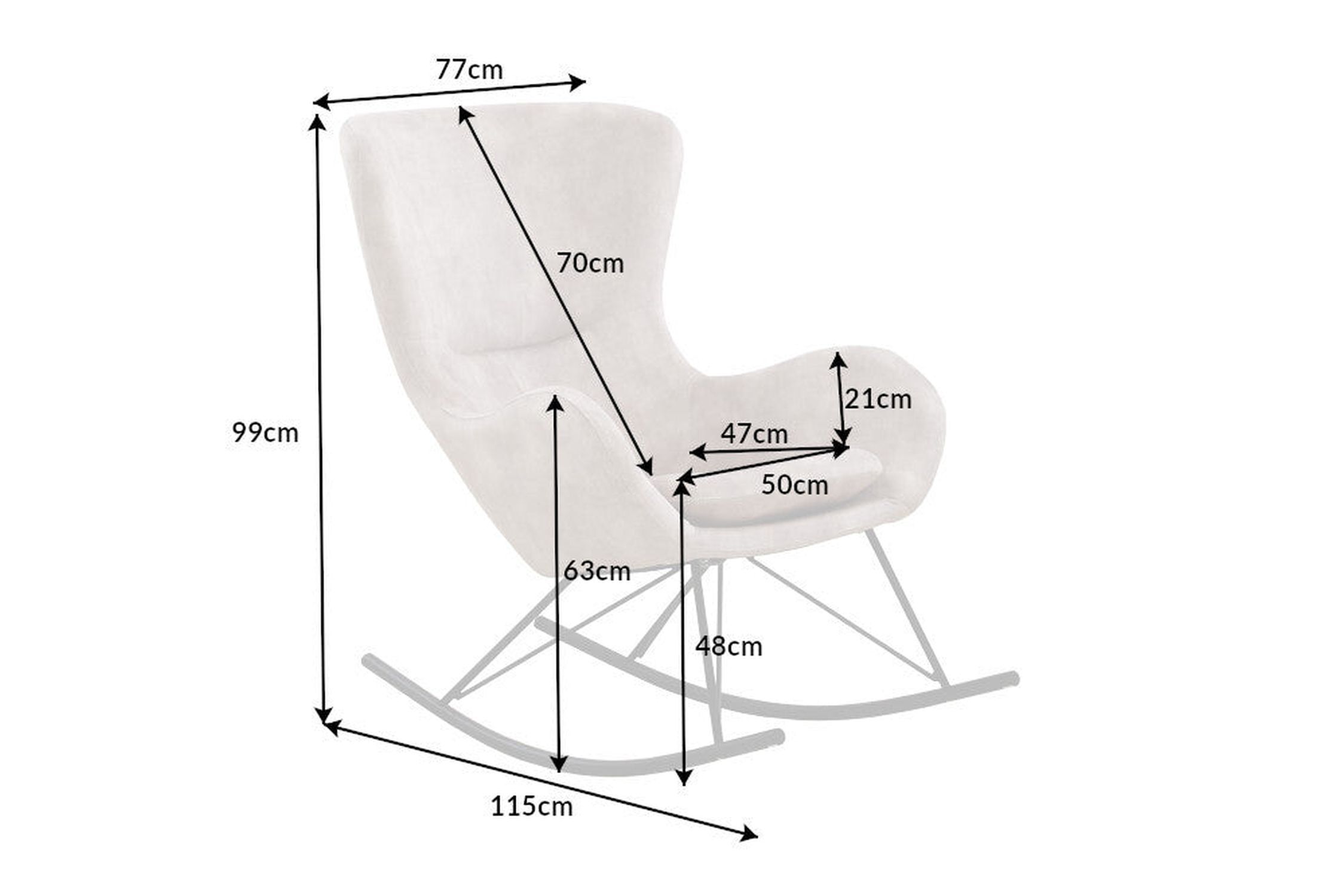 Fauteuil à bascule velours métal beige crème noir Moebel, Stuhl, Schaukelstuhl