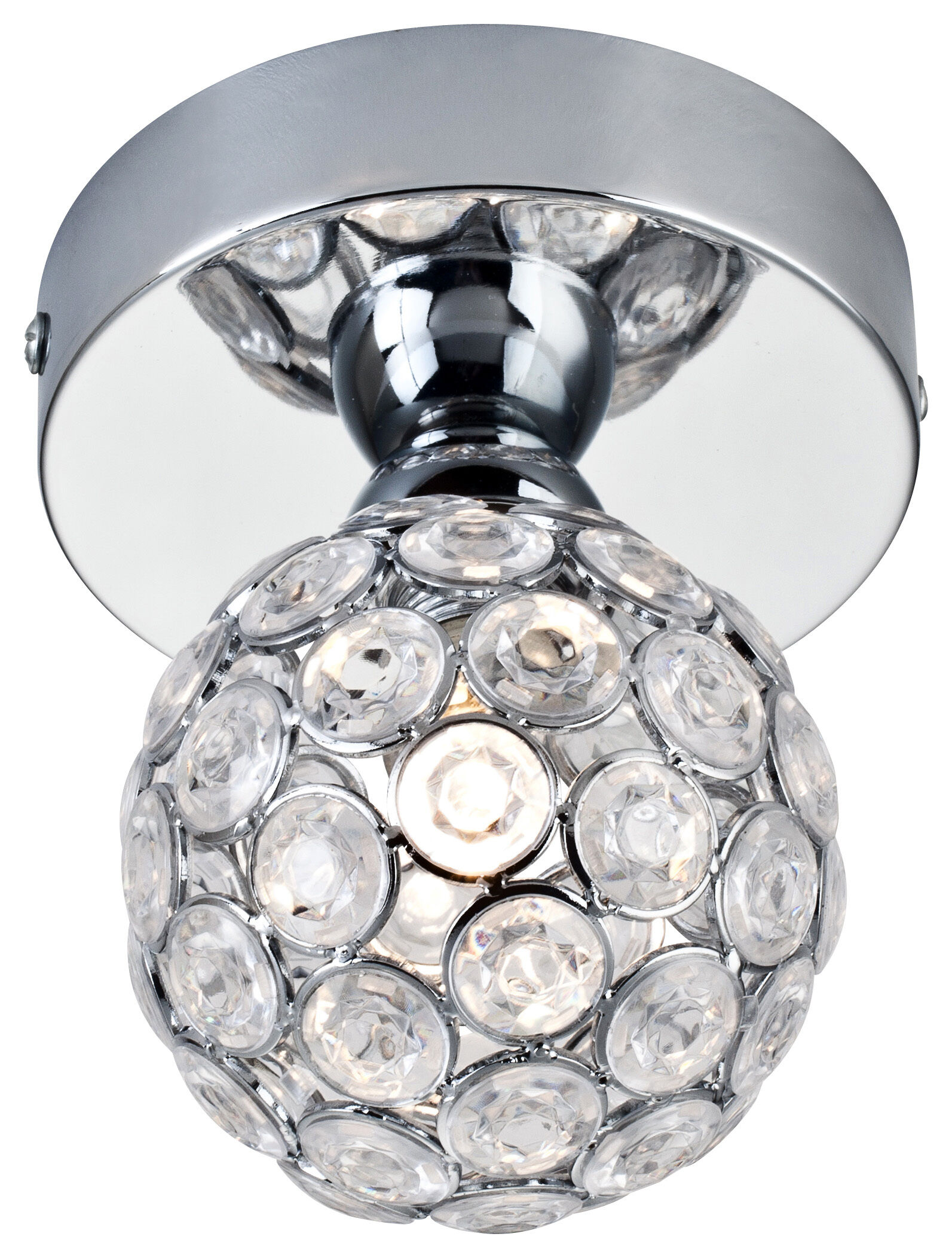 Petite lampe de plafond ronde cristal Ø 9,5 cm en chrome