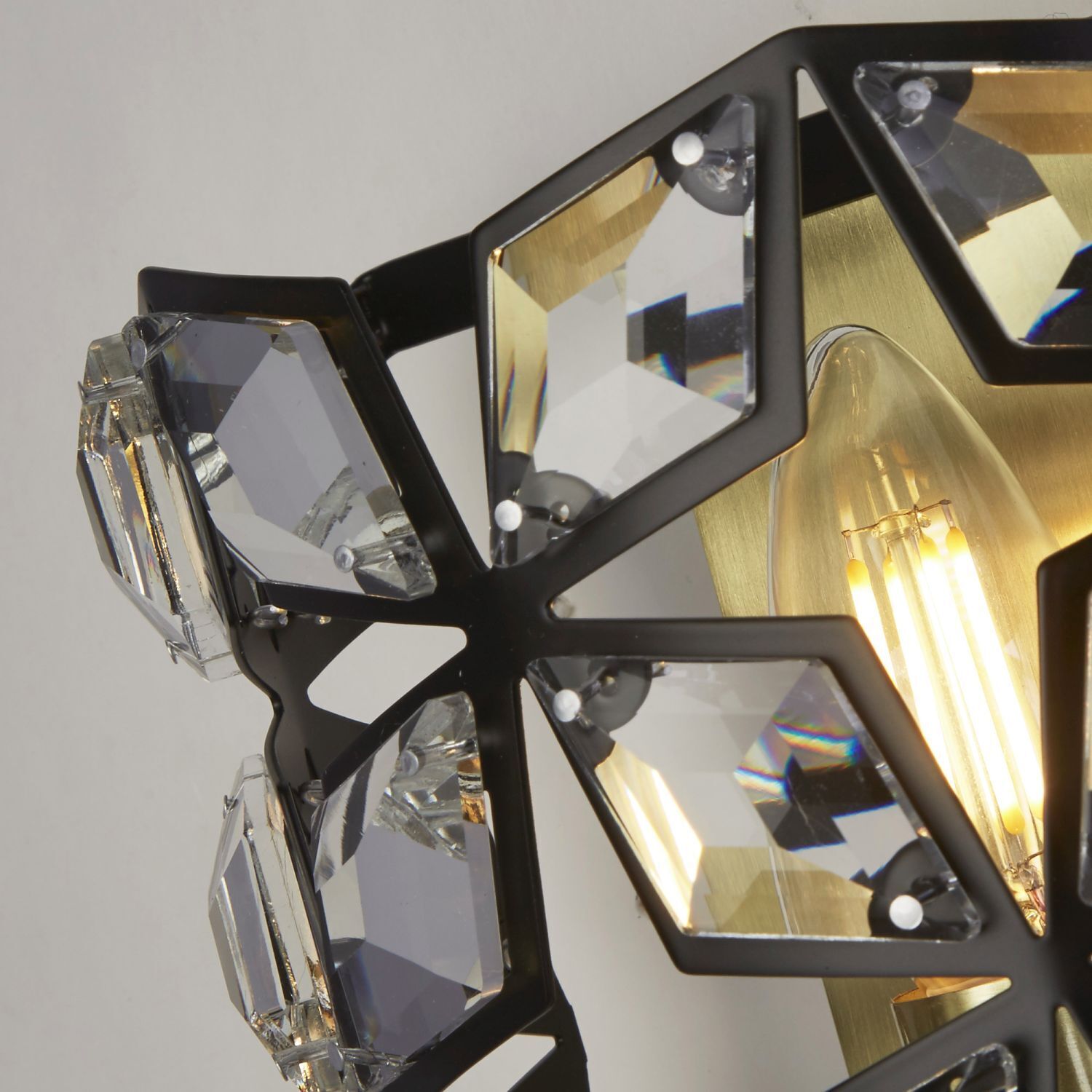 Applique intérieure cristal H : 18 cm E14 en laiton noir