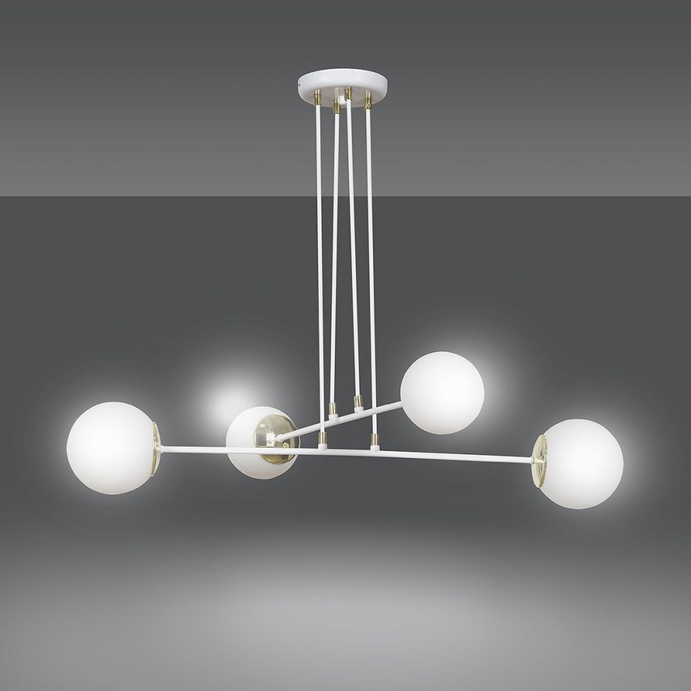 Lampe à suspendre avec abat-jour blanc réglable verre métal 4x