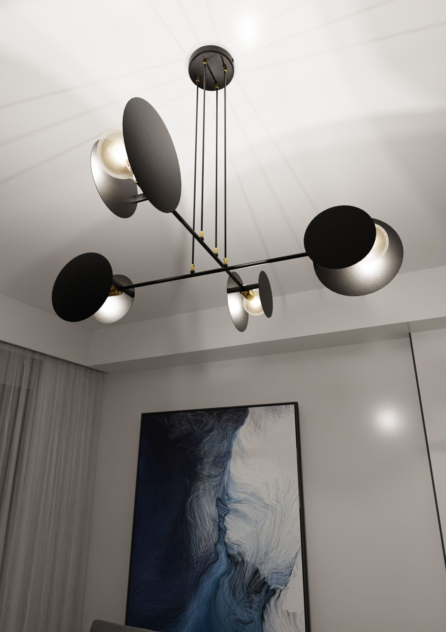 Lampe à suspendre noire métal ajustable 4x E27 Moderne