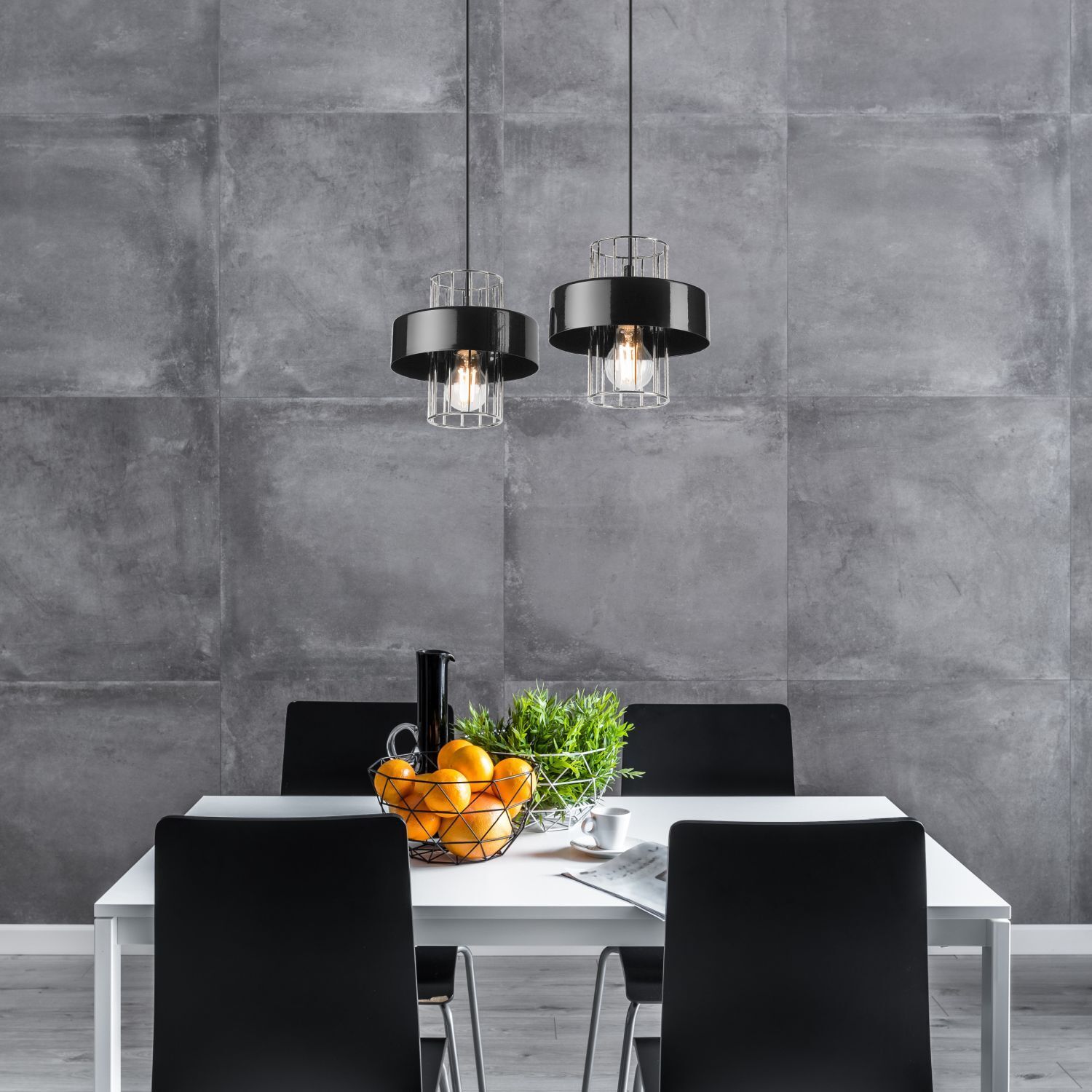 Lampe à suspendre Moderne Métal 2 flammes Noir Chrome E27 AFINA