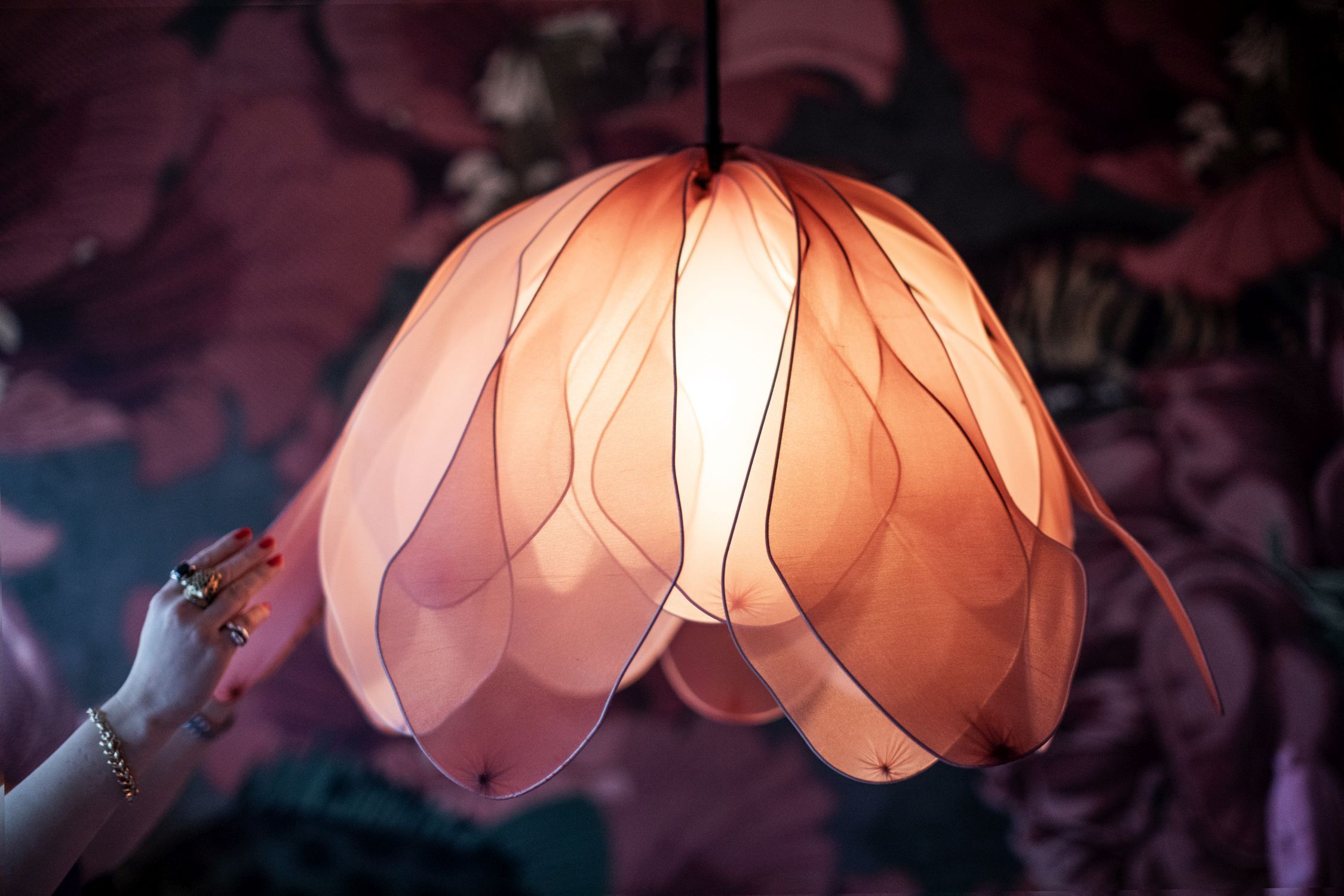 Suspension Tissu 80 cm de large H : max. 120 cm flexible Rose Lampe, Lampenschirm