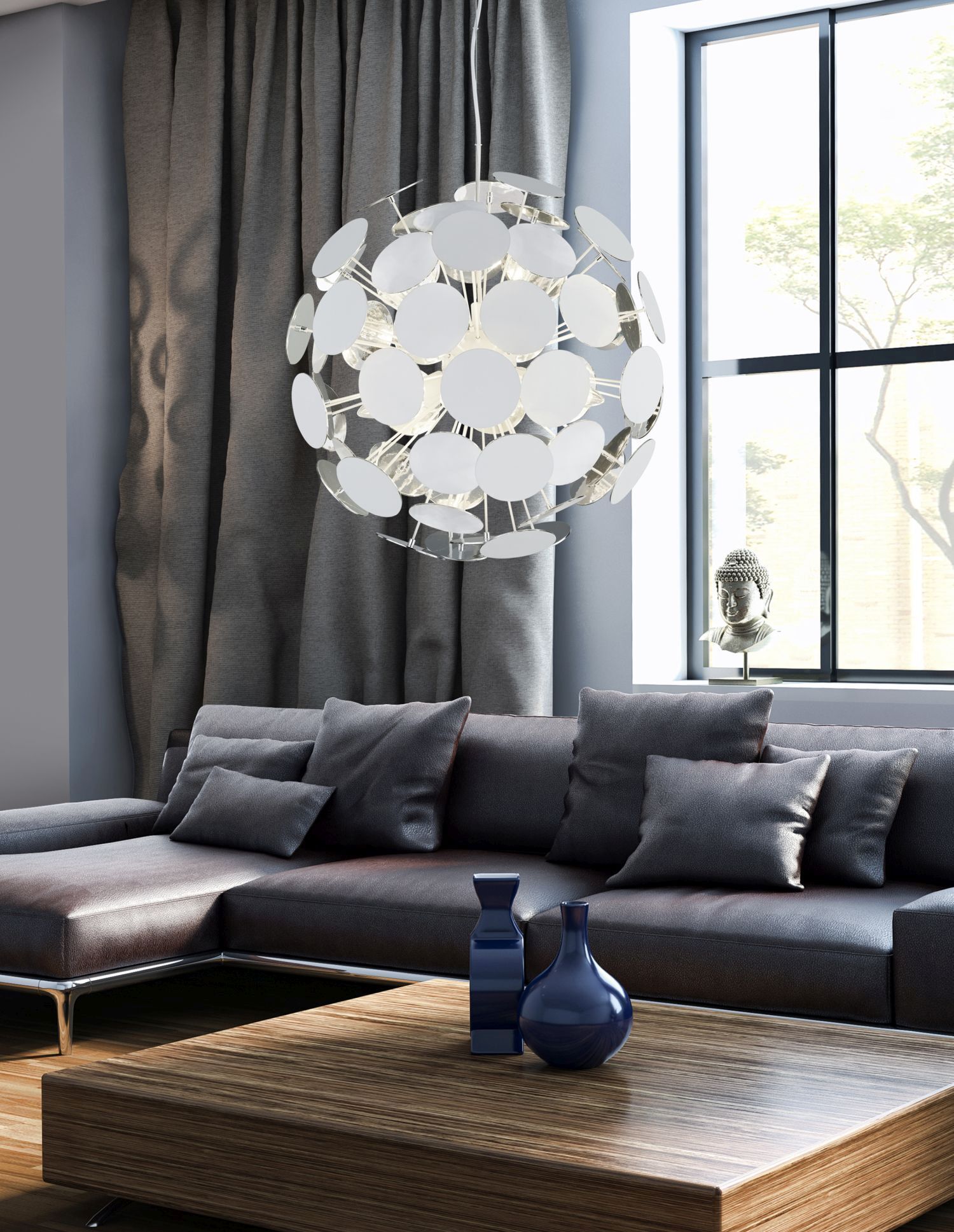 Stilvolle Hängelampe Metall Weiß Ø54 cm E14 6-flammig Couch, Wohnzimmer, Innenarchitektur, Tabelle, Dekoration für Zuhause