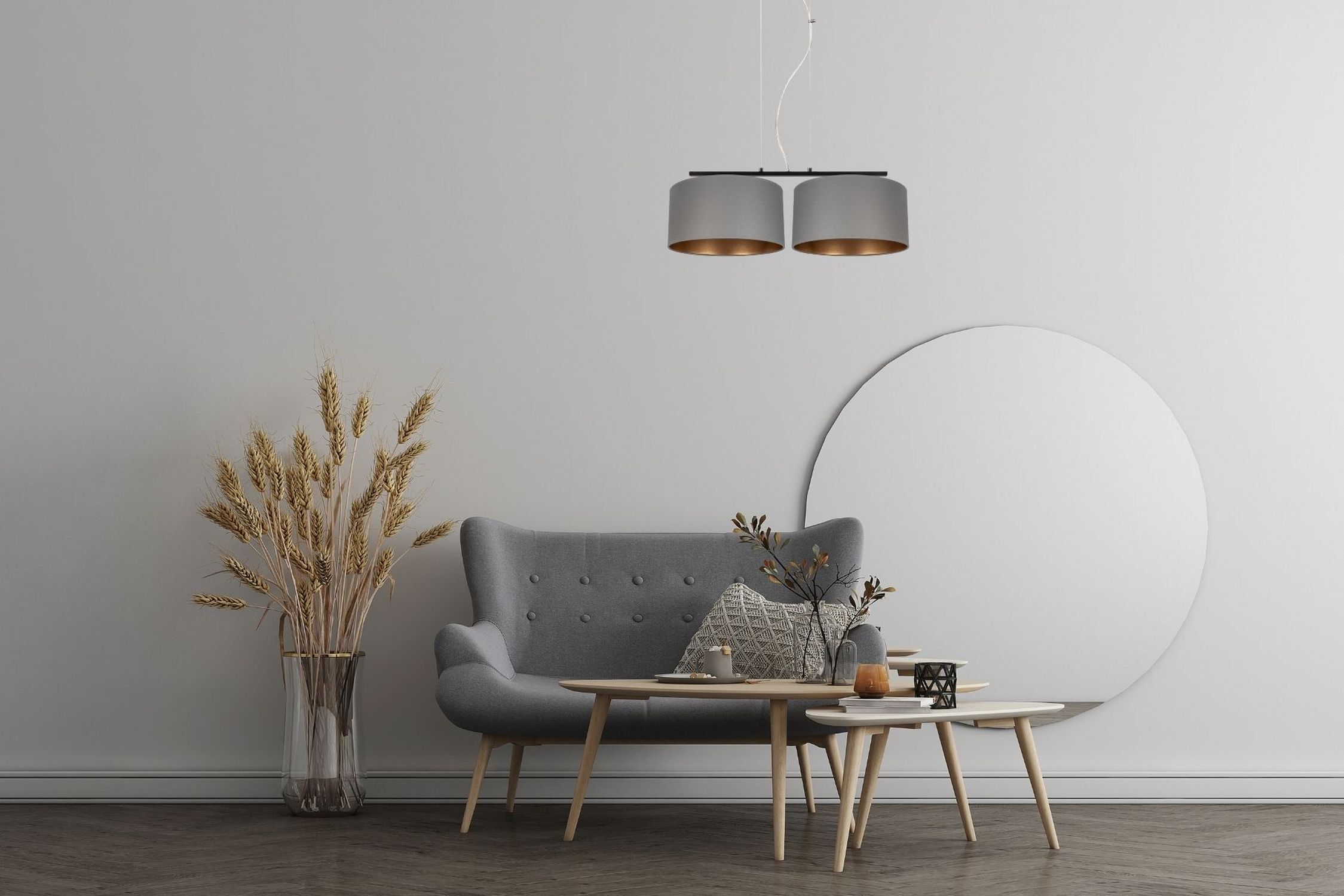 Tissu Lampe à suspendre éblouissante graphite or E27 70 cm de long