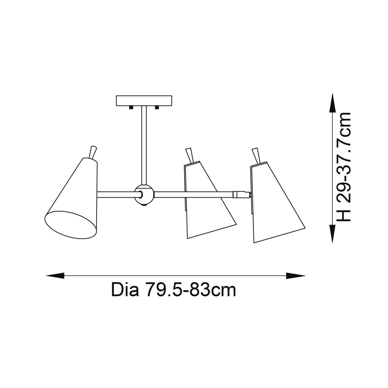 Lampe de plafonnier en métal L : 83 cm en laiton noir 3 flammes E14