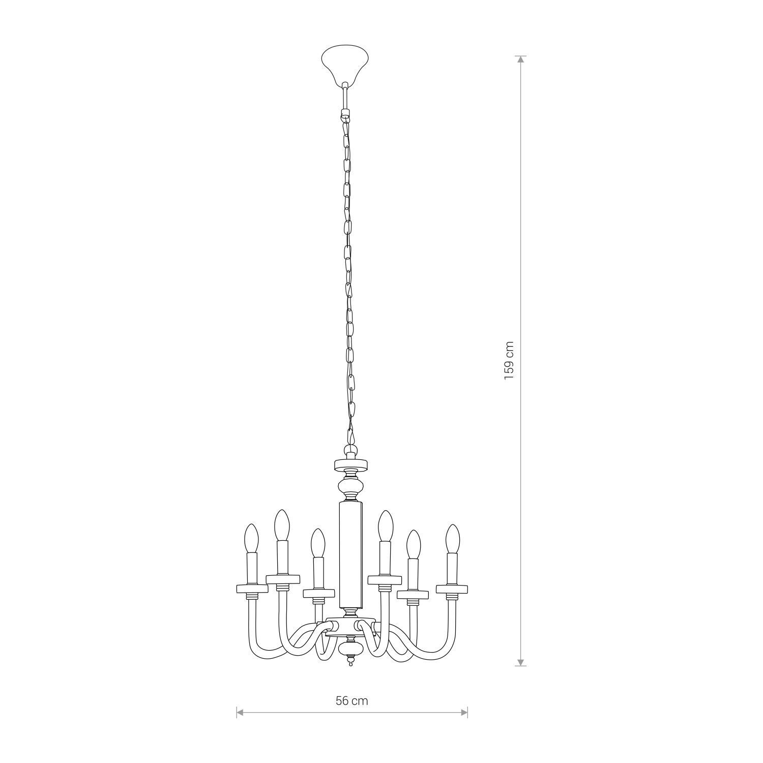 Lustre réglable jusqu'à 1,59 m 6 flammes E14 chrome