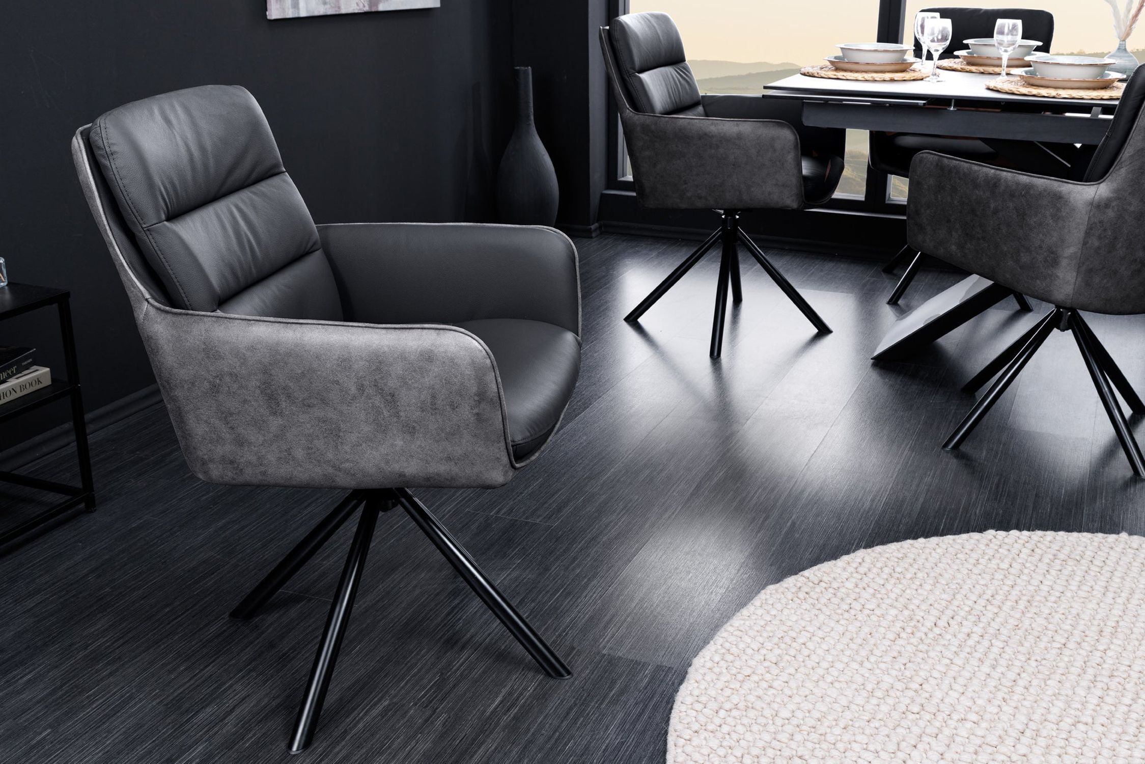 Chaise de bureau cuir tissu métal pivotant anthracite noir Fußboden, Mobiliar, Stuhl, Bodenbeläge, Inneneinrichtung