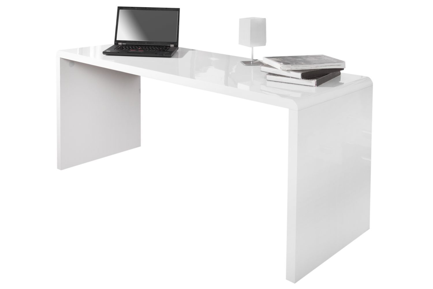 Bureau MDF laqué 140 cm en blanc brillant
