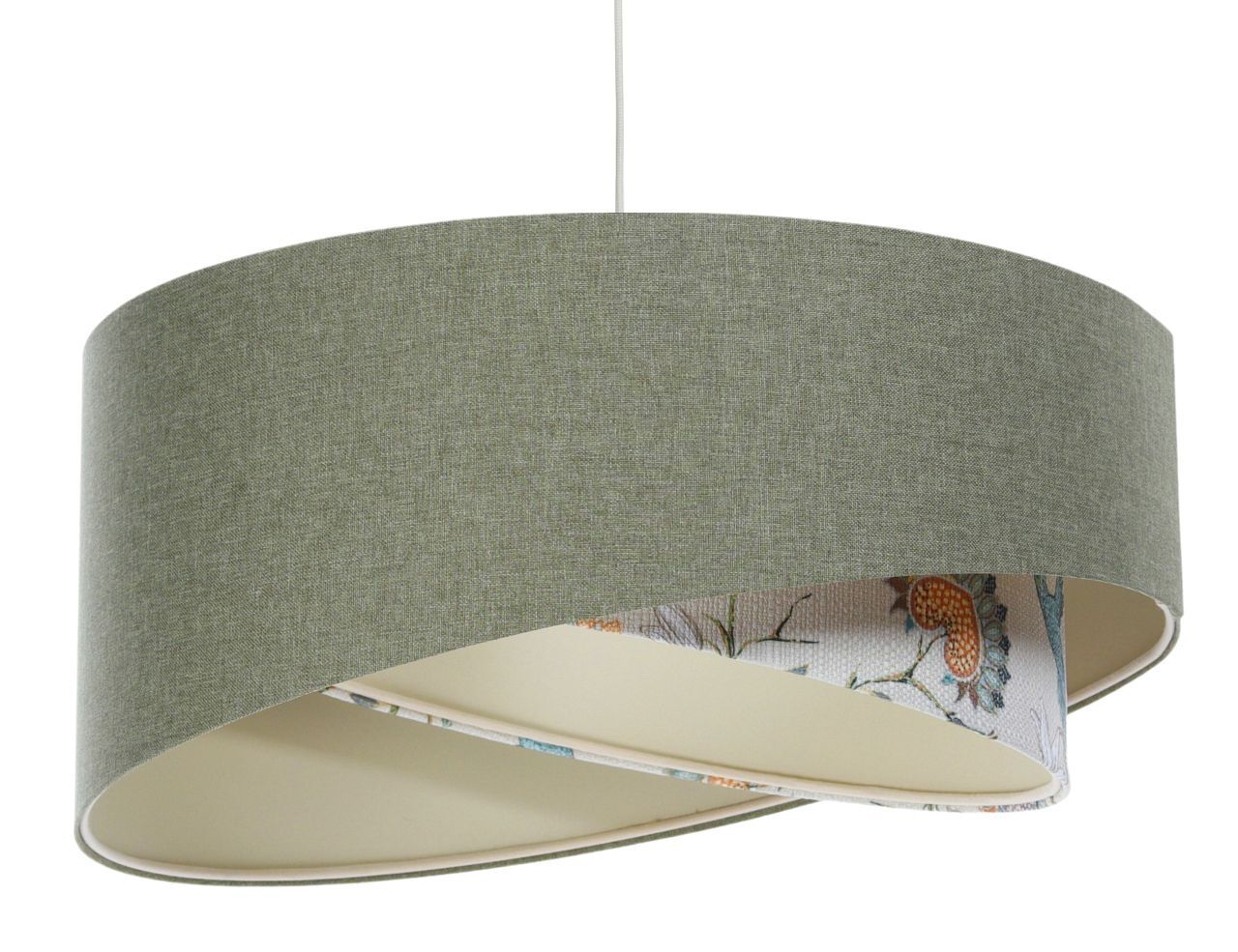 Suspension E27 ronde Ø 45 cm Vert Blanc Floral Abat-jour en tissu