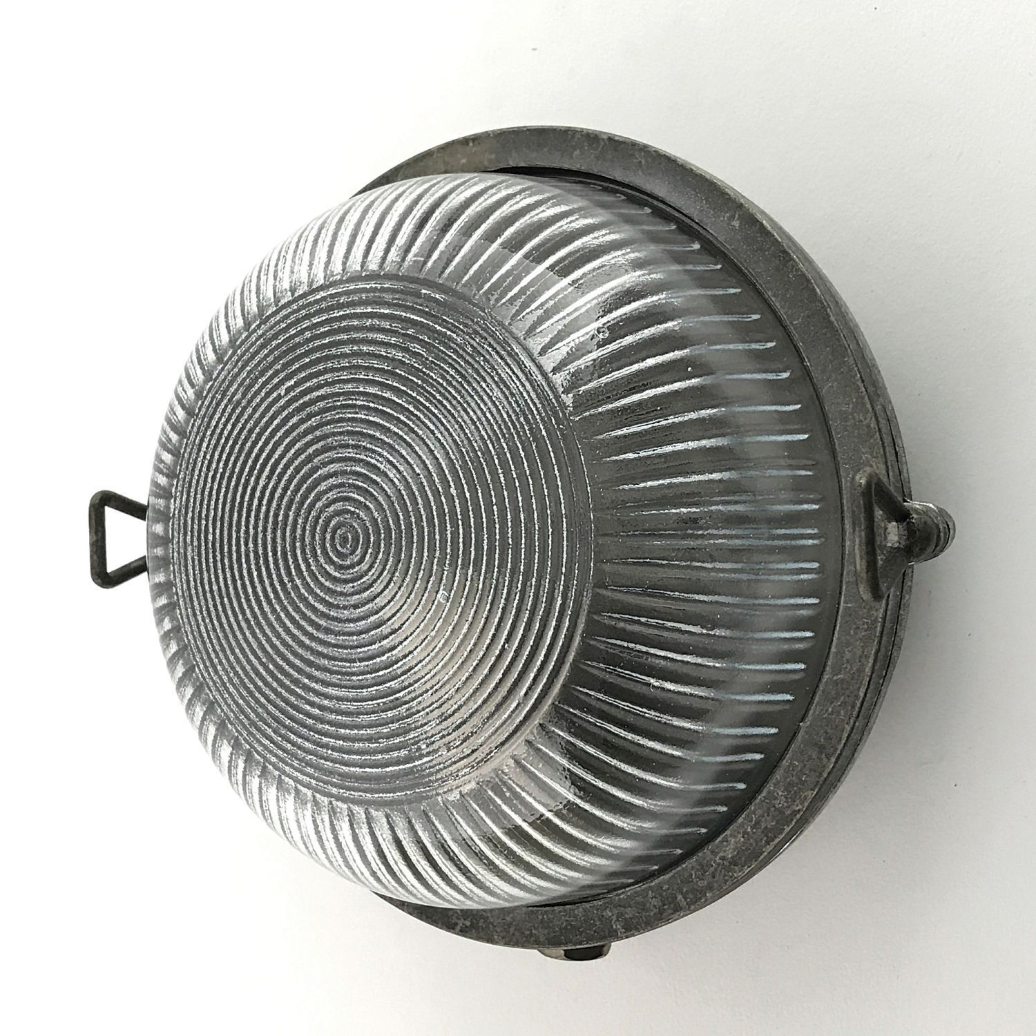 Kellerlampe Echt-Messing Glas E27 IP64 Ø 17,5 cm rund Gadget, Metallisch, Kreis, Spiralmuster, Industriell