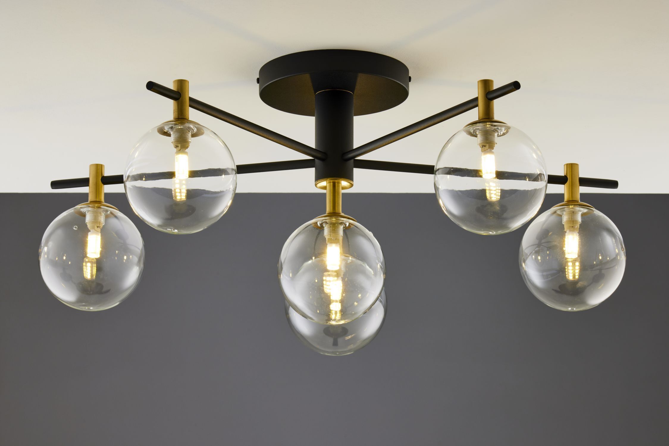 Plafonnier métal verre G9 L:76 cm en noir or Leuchte, Kronleuchter, Lampe, Deckenleuchte, Deckenventilator