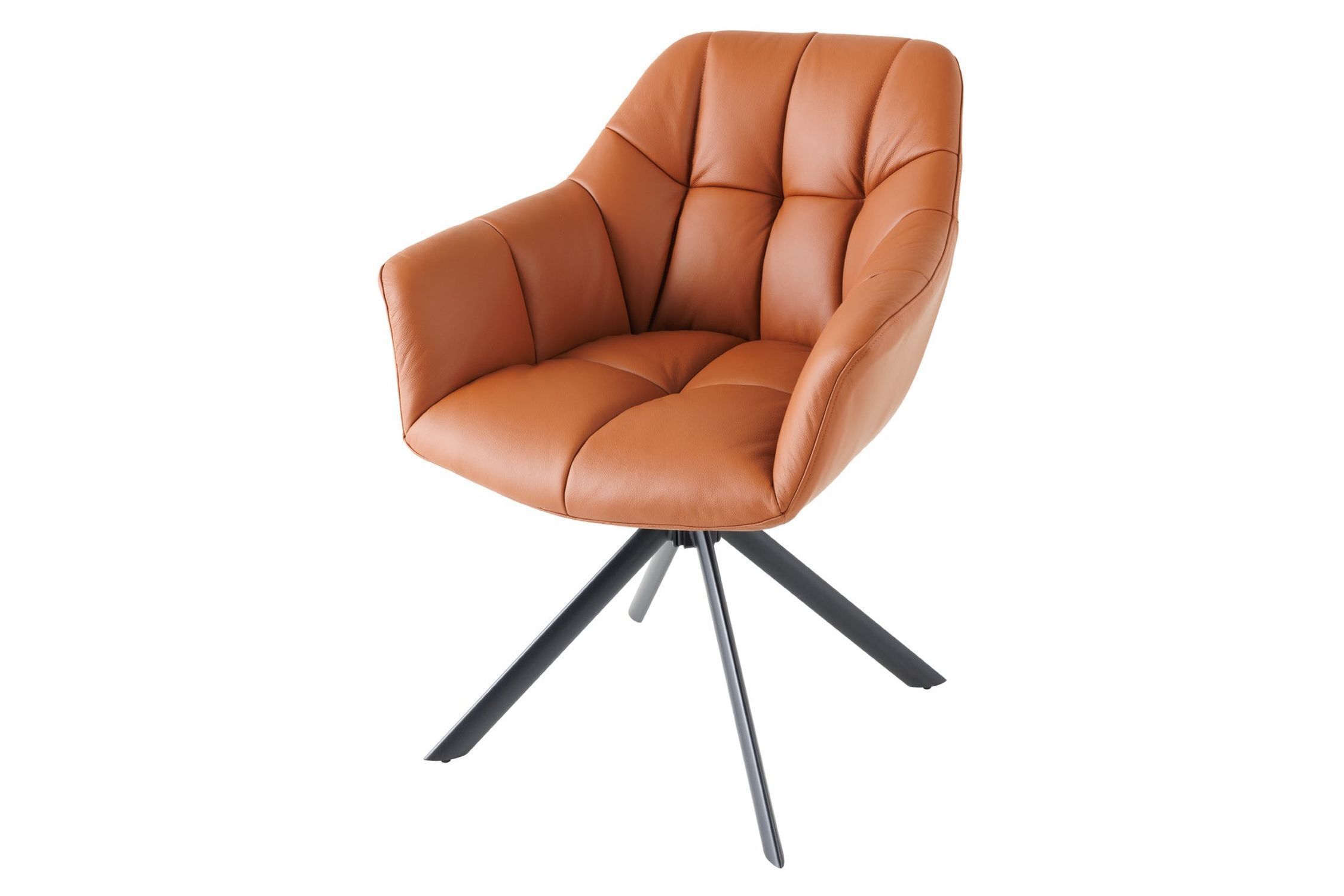 Chaise pivotante cuir métal L : 65 cm sans roulettes en cognac noir