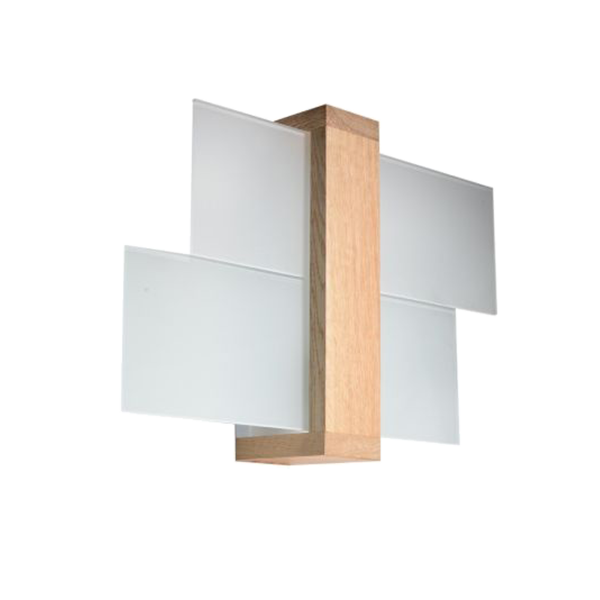 Wandlampe, LED-Wandleuchte, Holz, Metall, Weißglas