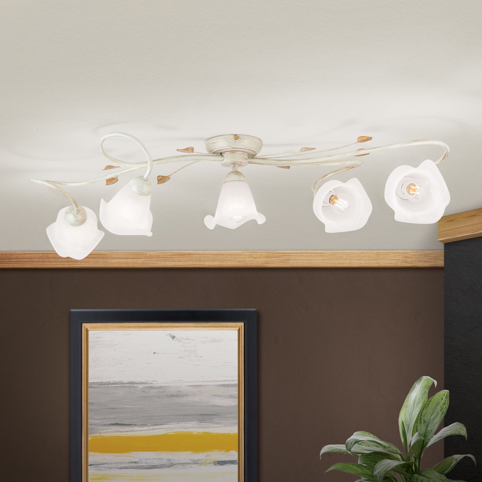deckenleuchte, LED-Deckenleuchte, weiße-blumenlampe, weiße-lampe, wohnzimmerbeleuchtung