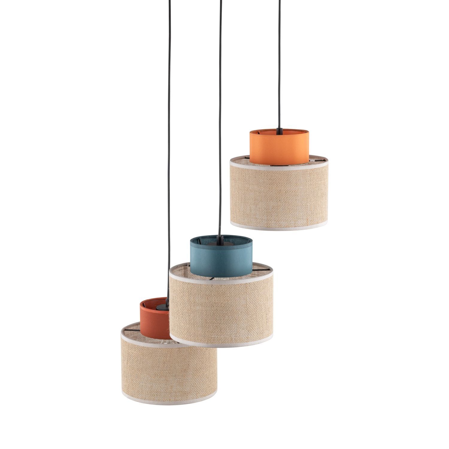 Lampe à suspendre jute tissu E27 réglable 3-flamme rétro multicolore Lampe, Kronleuchter, Klebeband