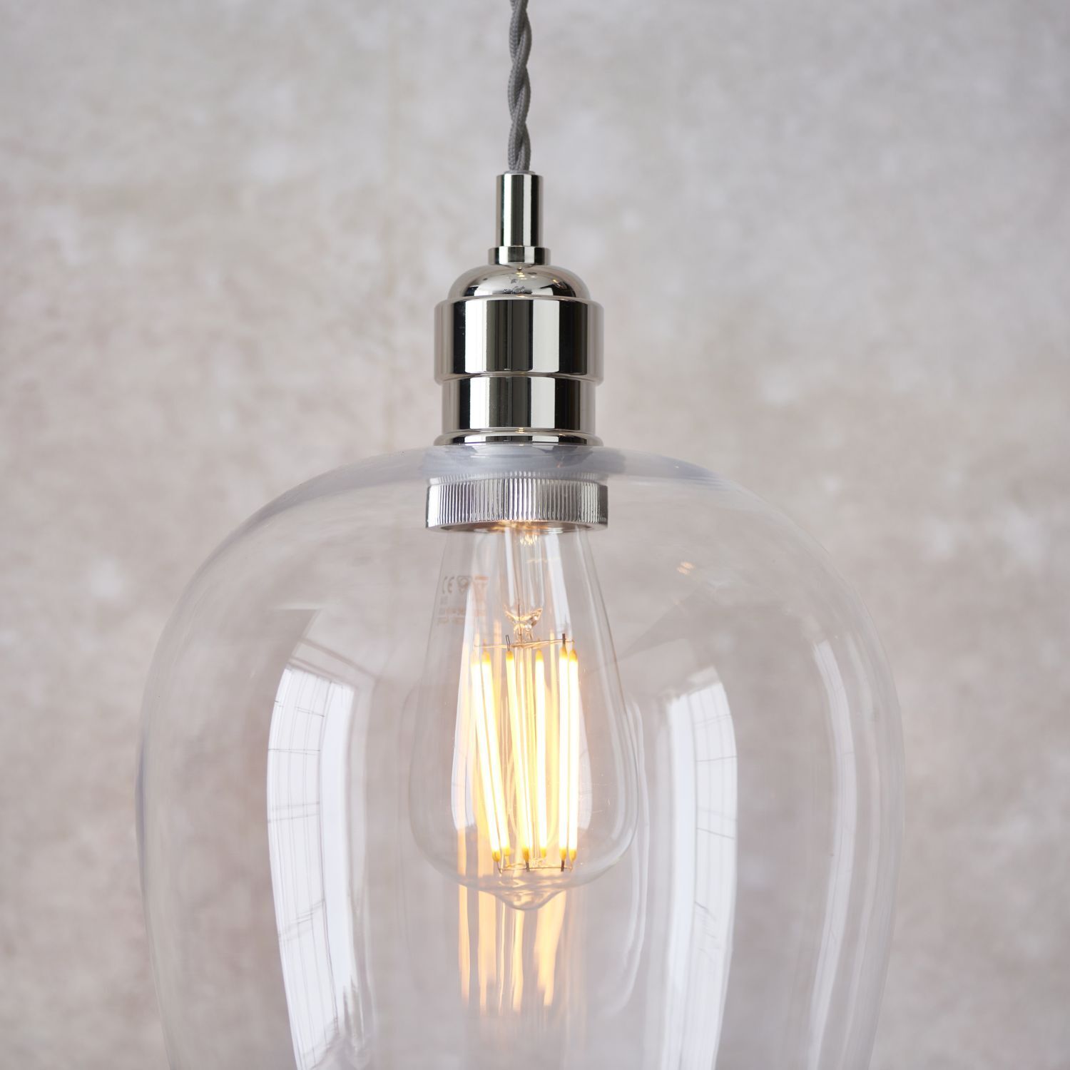 Lampe à suspendre verre métal étroit D : 21 cm en nickel brillant E27
