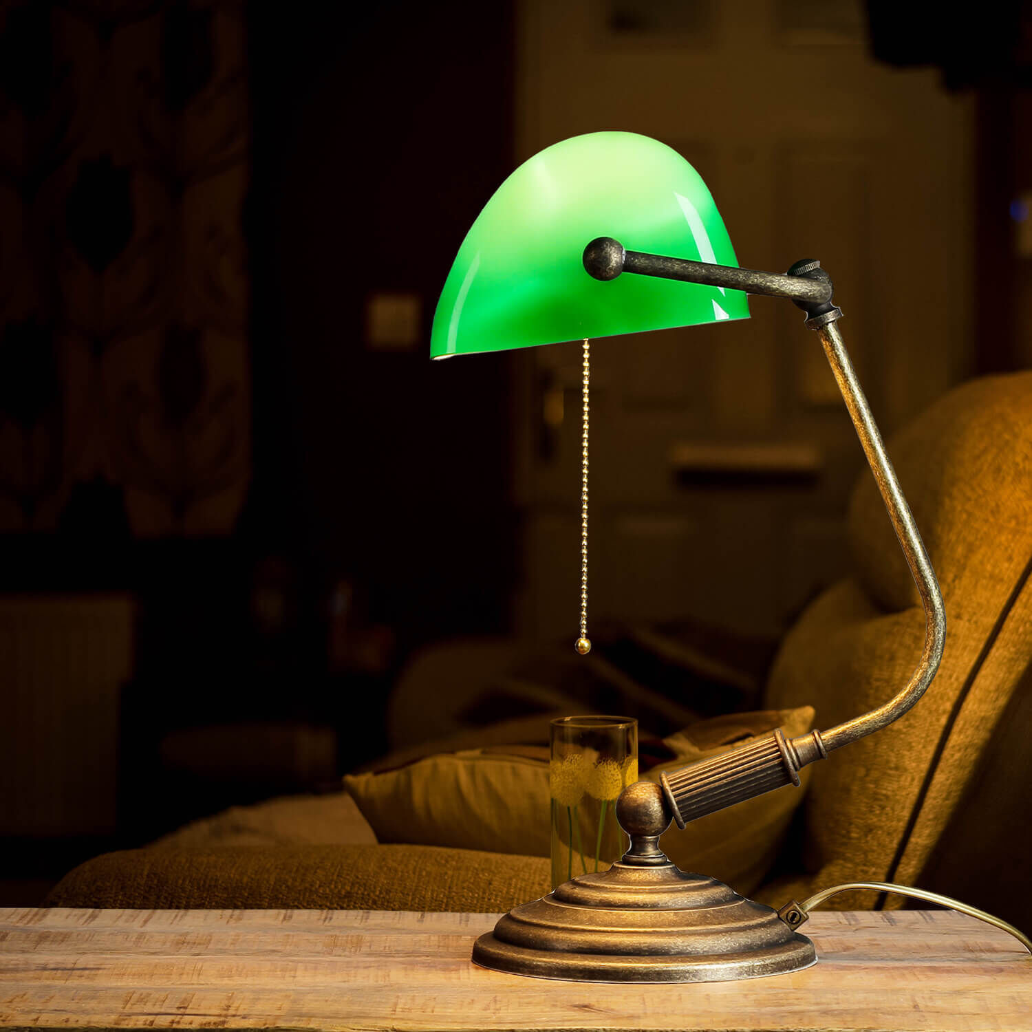 Lampe de banquier Vert en laiton bronze rustique