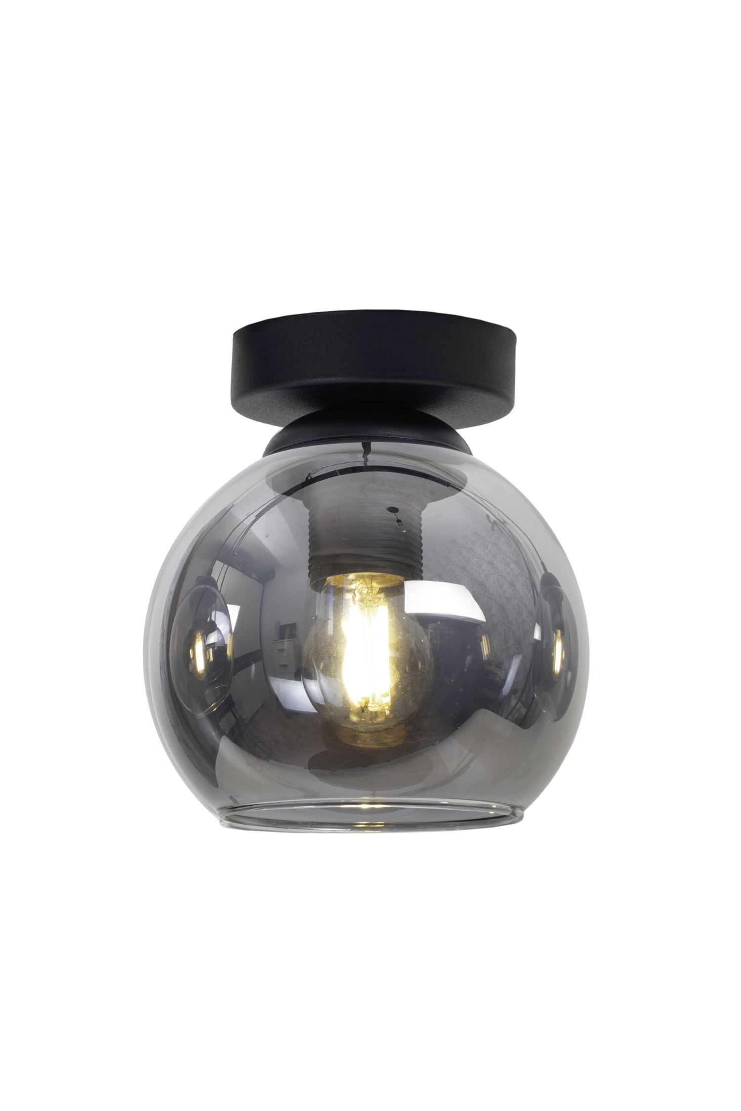 Lampe de plafonnier ronde en verre fumé noir à faible éblouissement E27 Ø15 cm