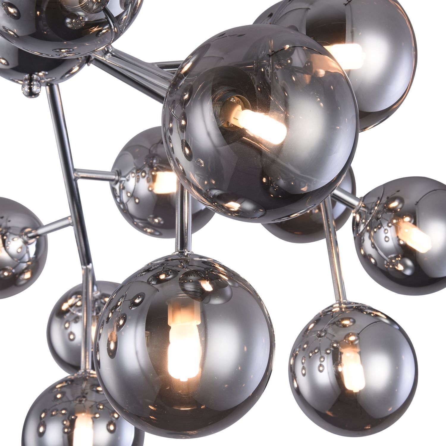 Lampe de plafond métal verre G9 75 cm large chrome gris fumé