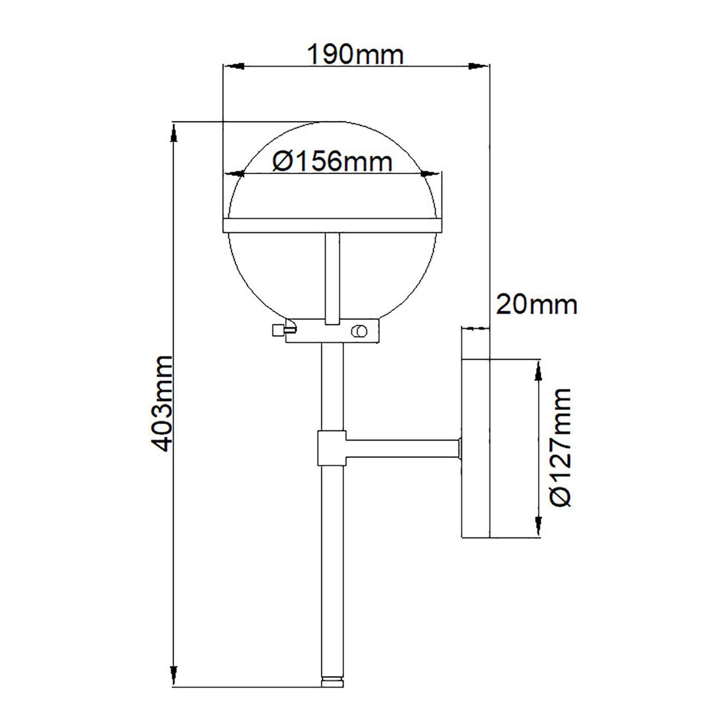 Lampe de salle de bain métal verre IP44 hauteur 40,3 cm noir