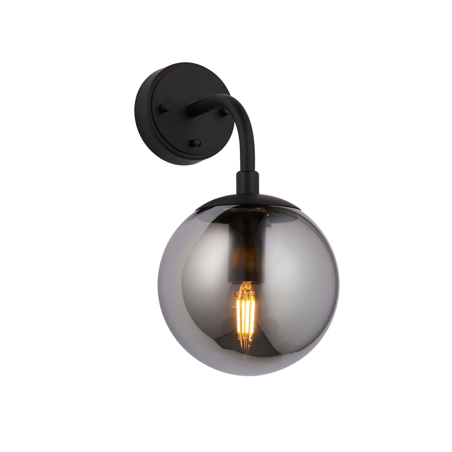 Applique avec interrupteur verre fumé métal E14 Abat-jour sphérique