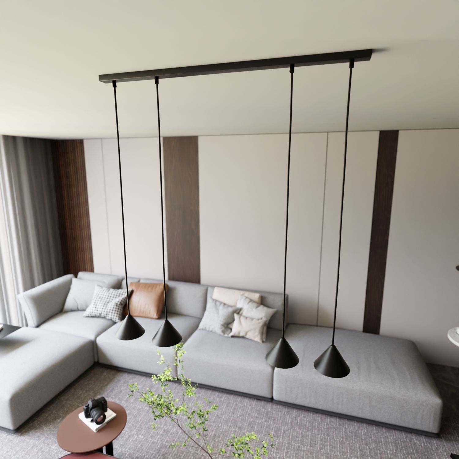 Lampe à suspendre métal L : 90 cm Noir GX53 4 flammes