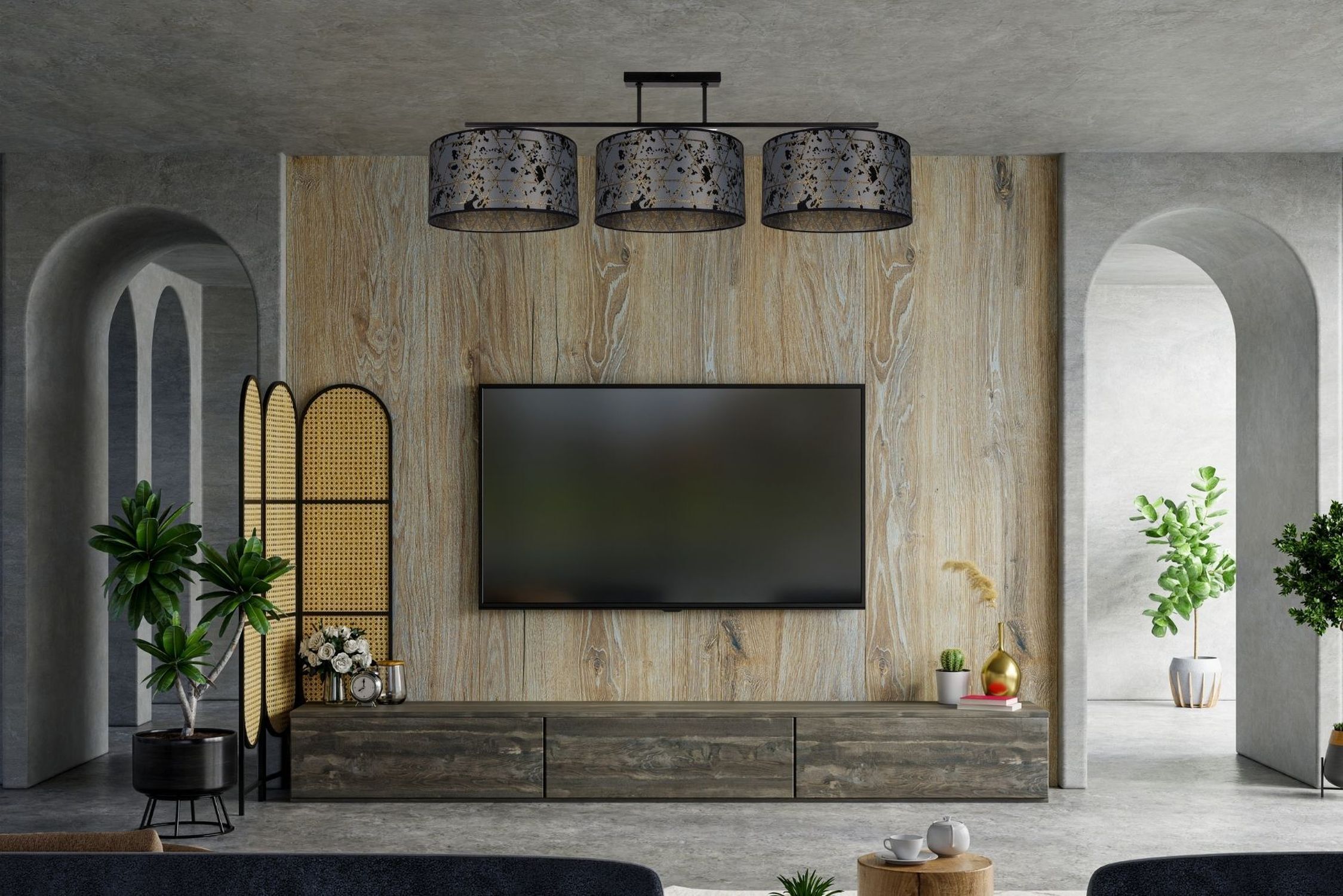 Drinnen, Innenarchitektur, Paneele aus Holz, Bildschirm, Überwachen