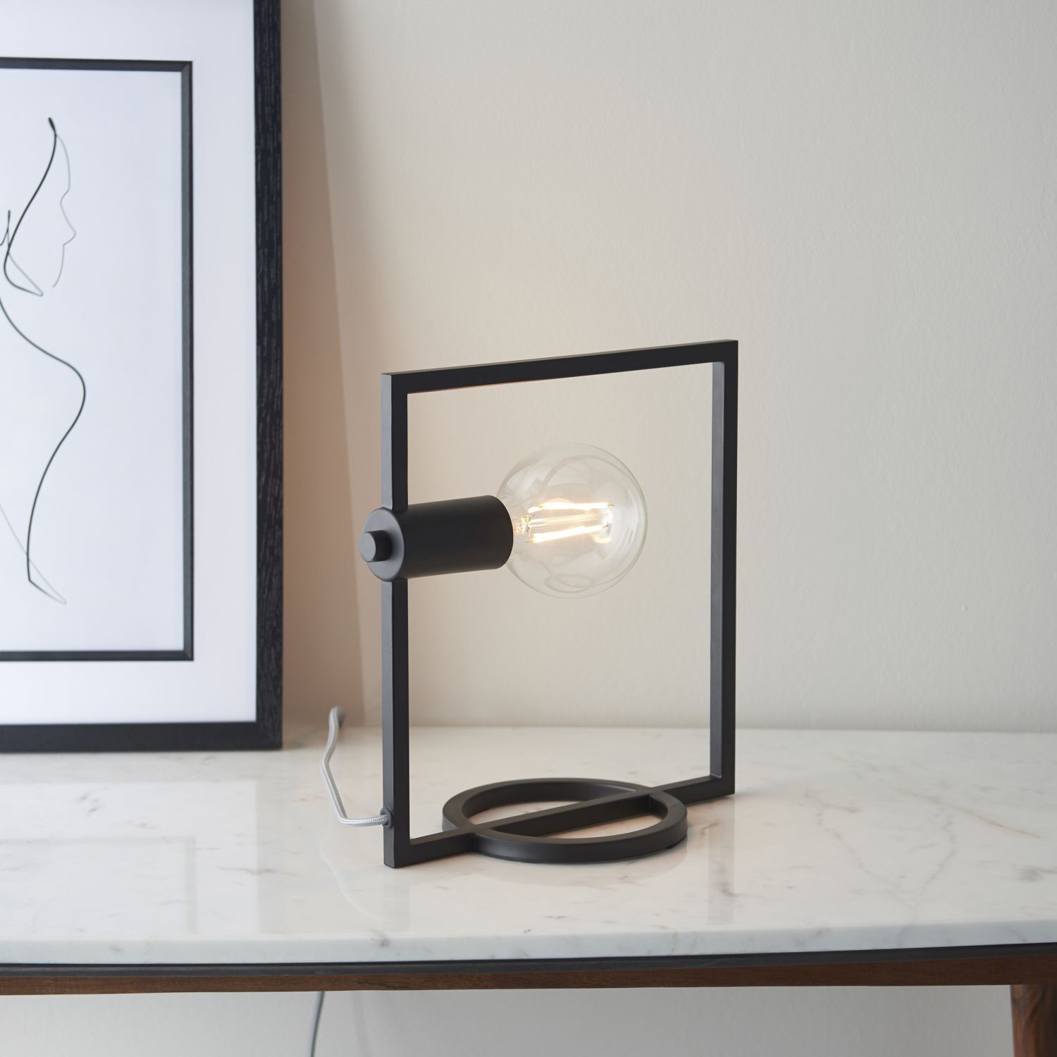 Lampe de table noire H : 29,5 cm rectangulaire petite Métal Moderne E27