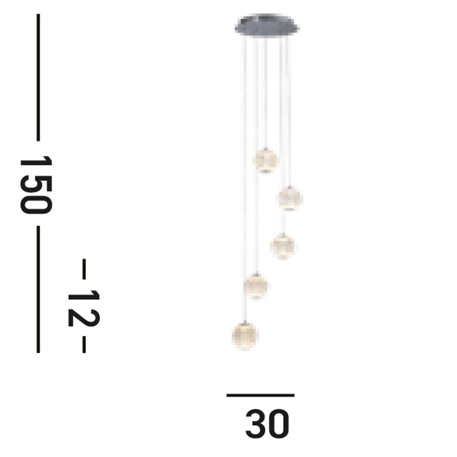Suspension LED métal 5 flammes 21 W L:30 cm Chrome