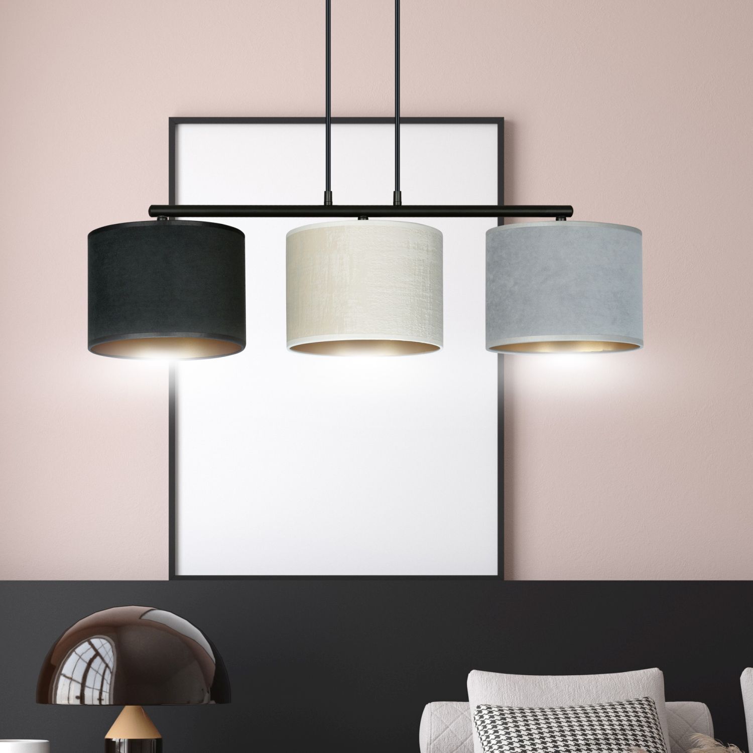 Lampe à suspendre tissu métal L : 72 cm 3x E27 Moderne CYRIL
