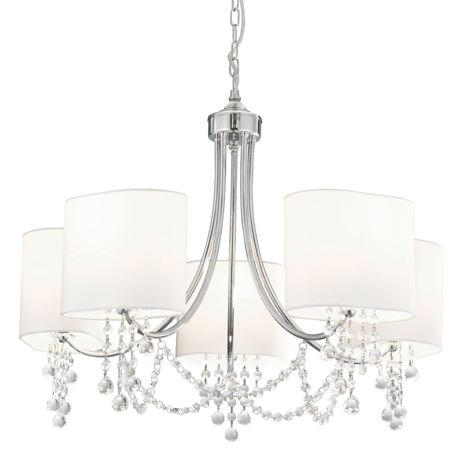 Lustre avec abat-jour 5x E14 Chrome Blanc Tissu Métal
