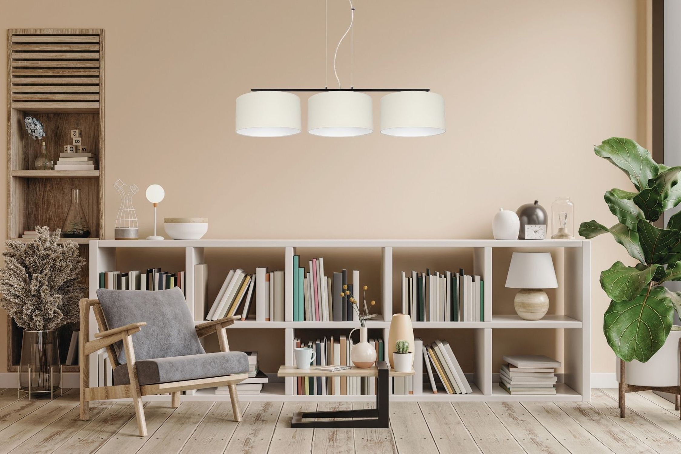 Blendarme Lampe à suspendre Tissu Noir Ecru E27 L:100 cm