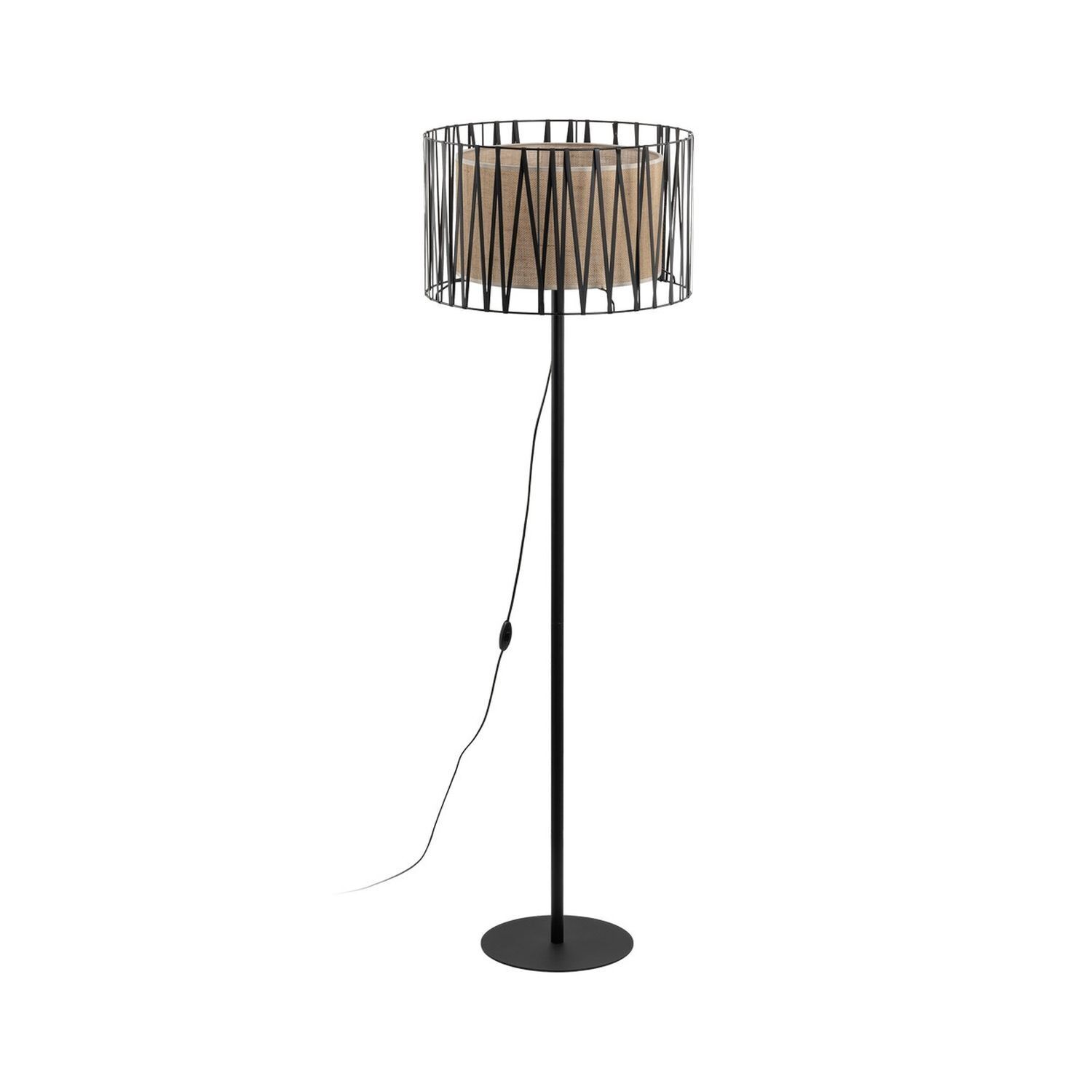 Lampadaire 158 cm Métal Jute Noir Marron E27 Moderne