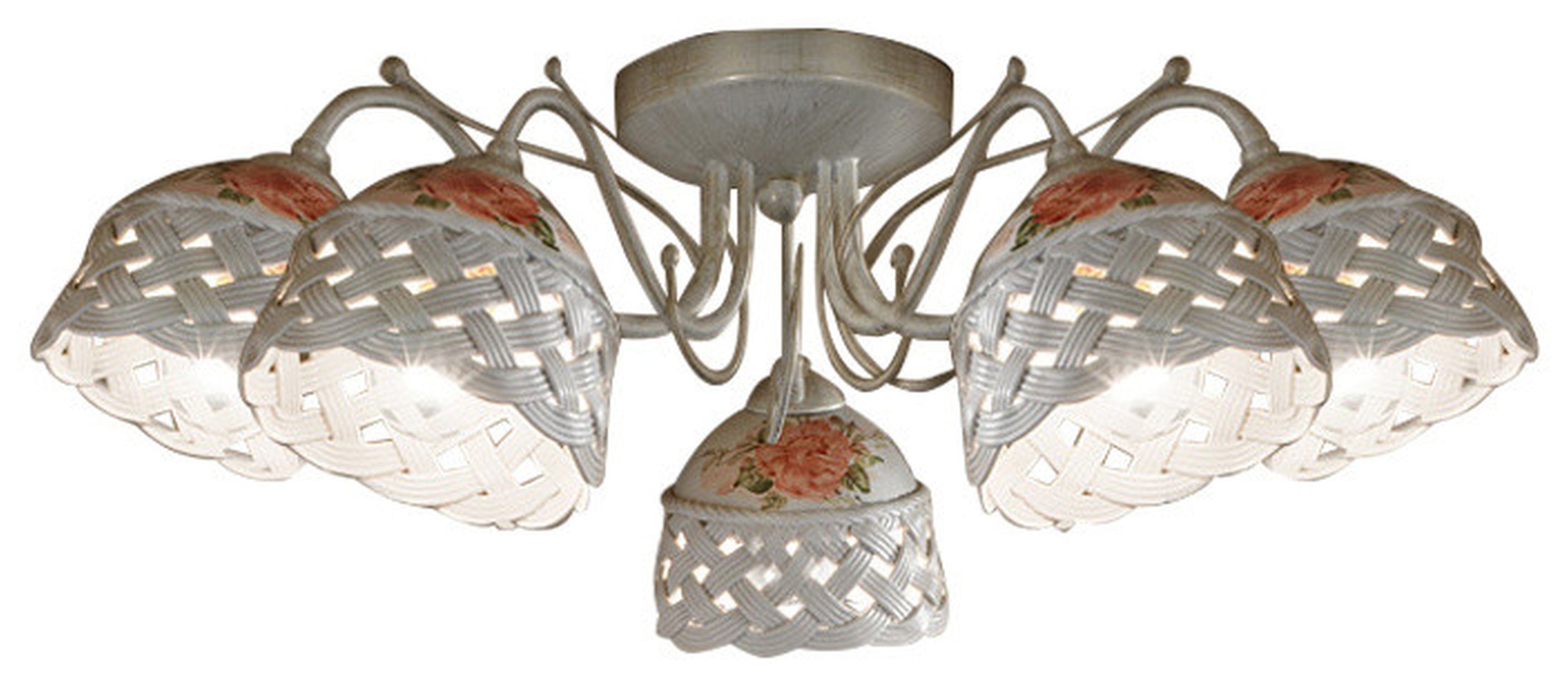 Plafonnier métal céramique E14 5 flammes style campagnard